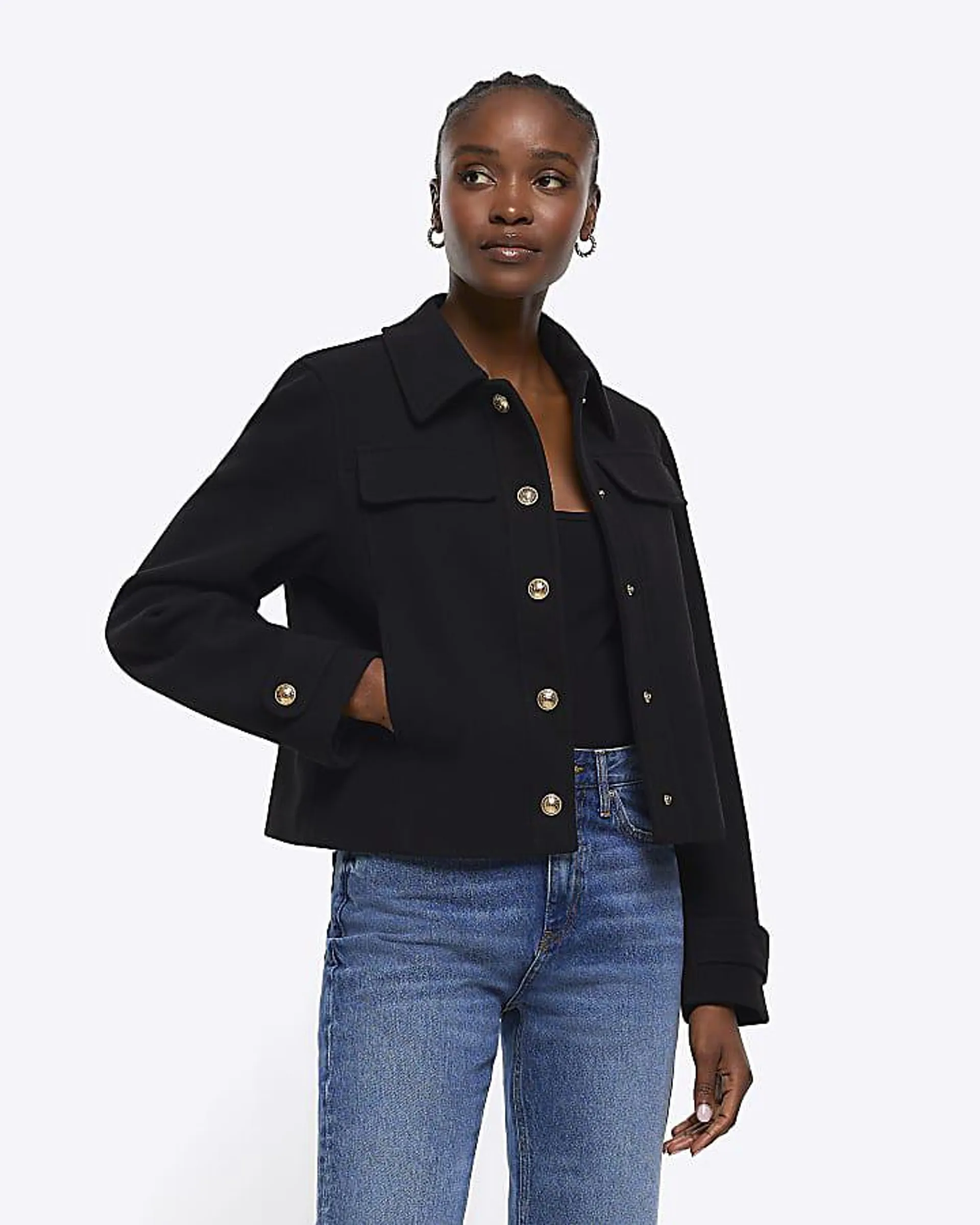 Black buttoned up crop jacket