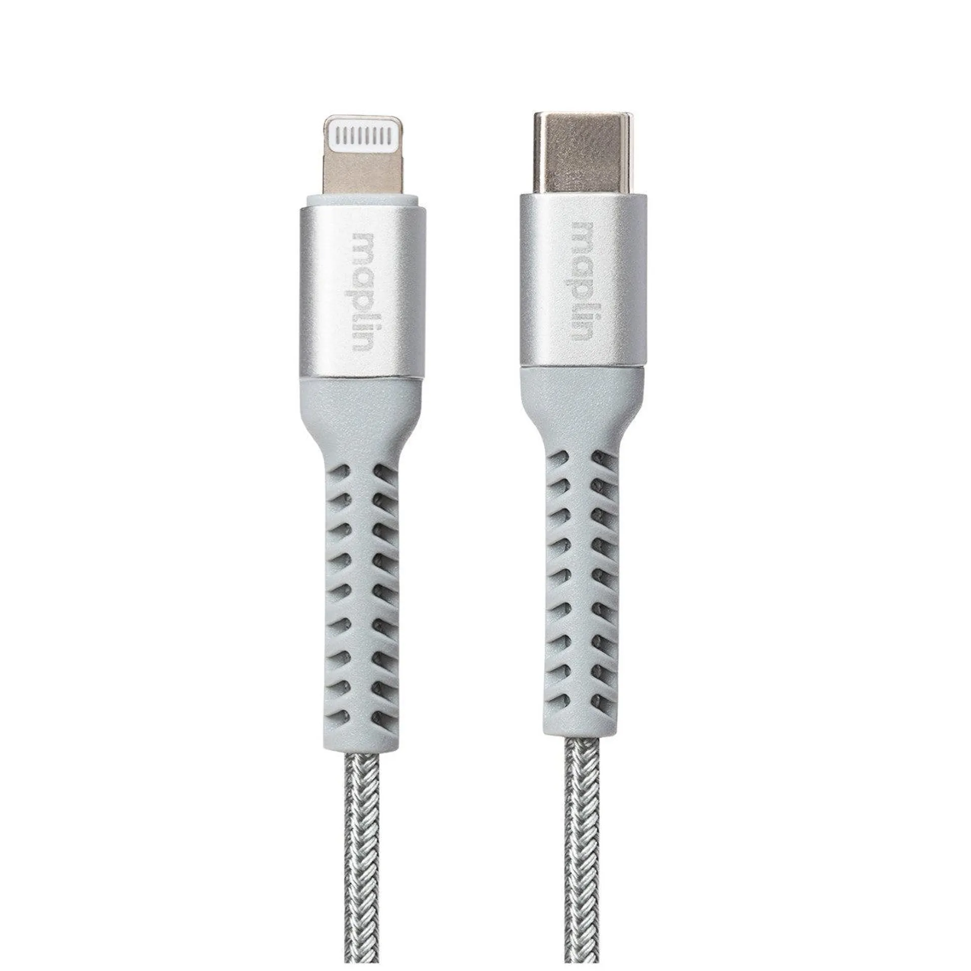 Maplin Pro Lightning to USB-C 20W Fast Charging Braided Cable - Grey, 2m