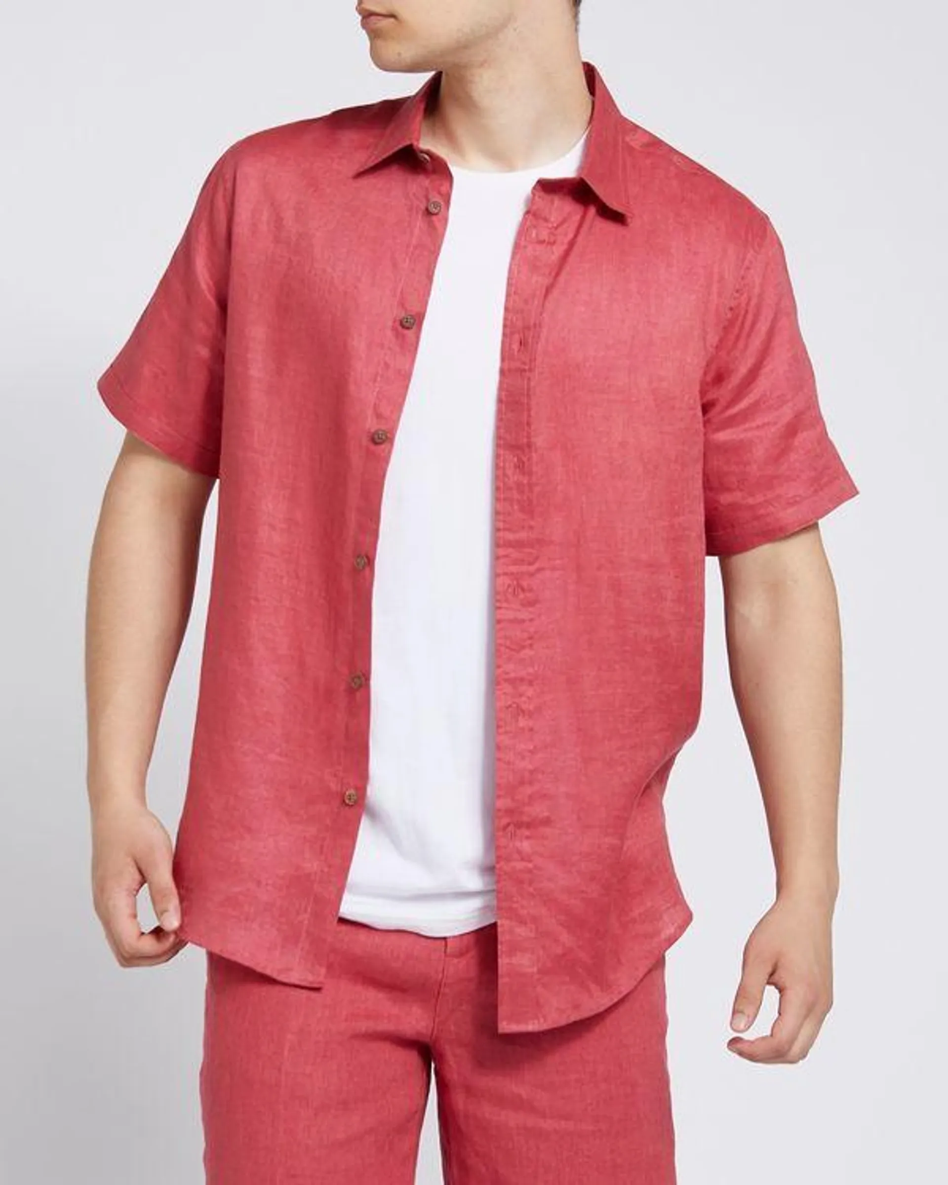 Regular Fit Pure Linen Short-Sleeved Shirt