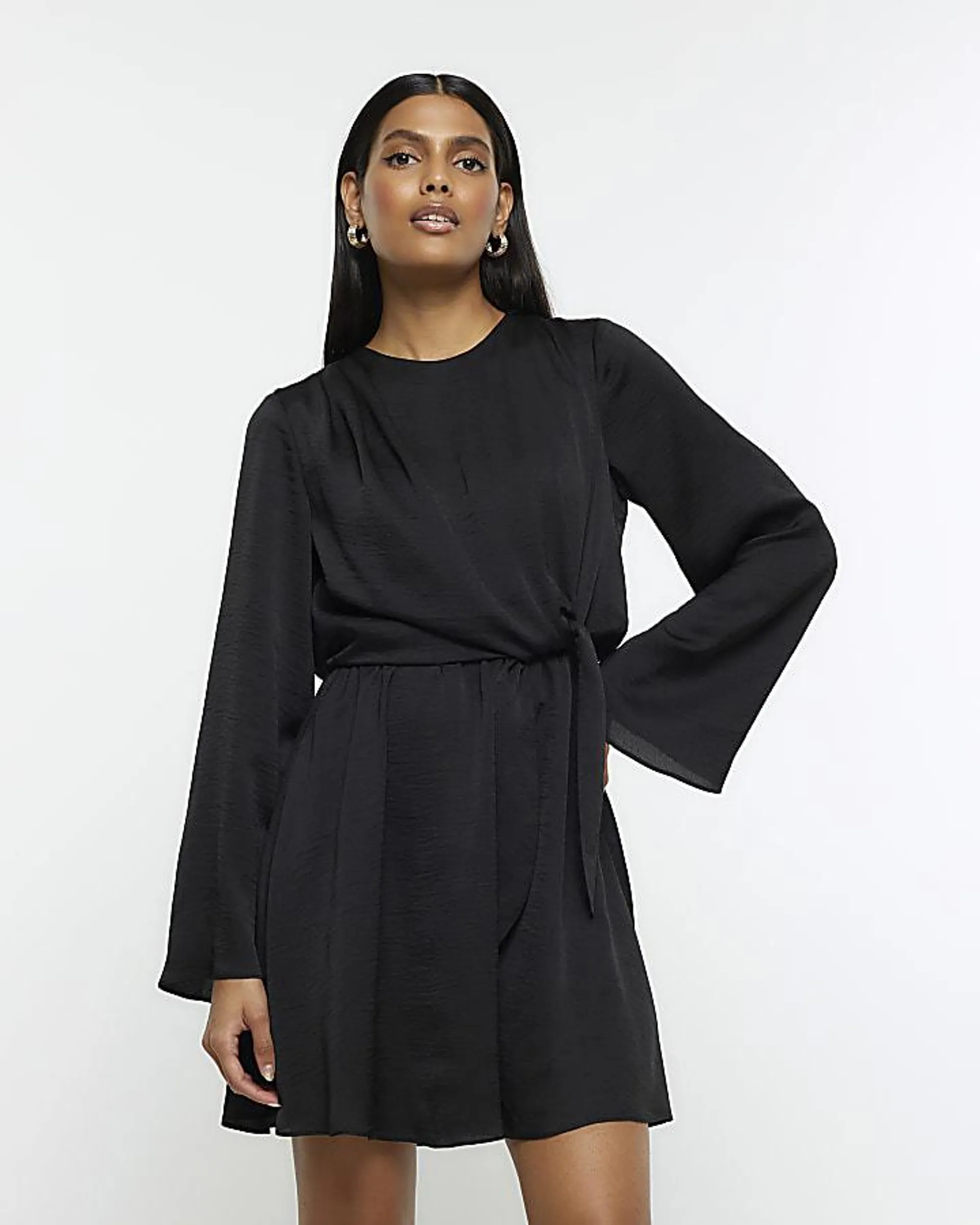 Black Front Knot Mini Dress