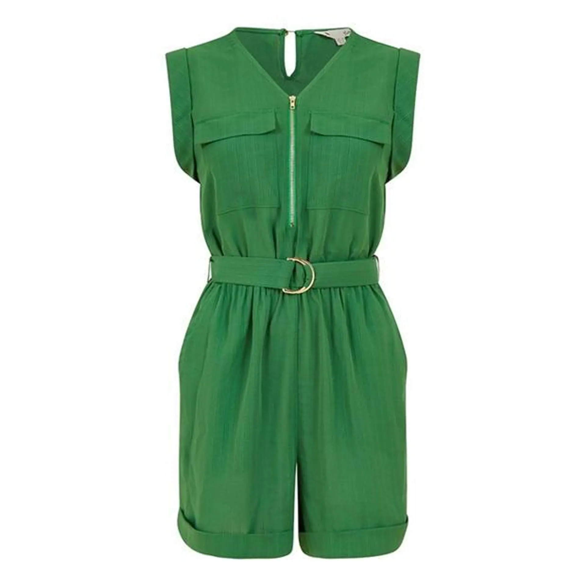 Yumi Green Utility Playsuit With Pockets