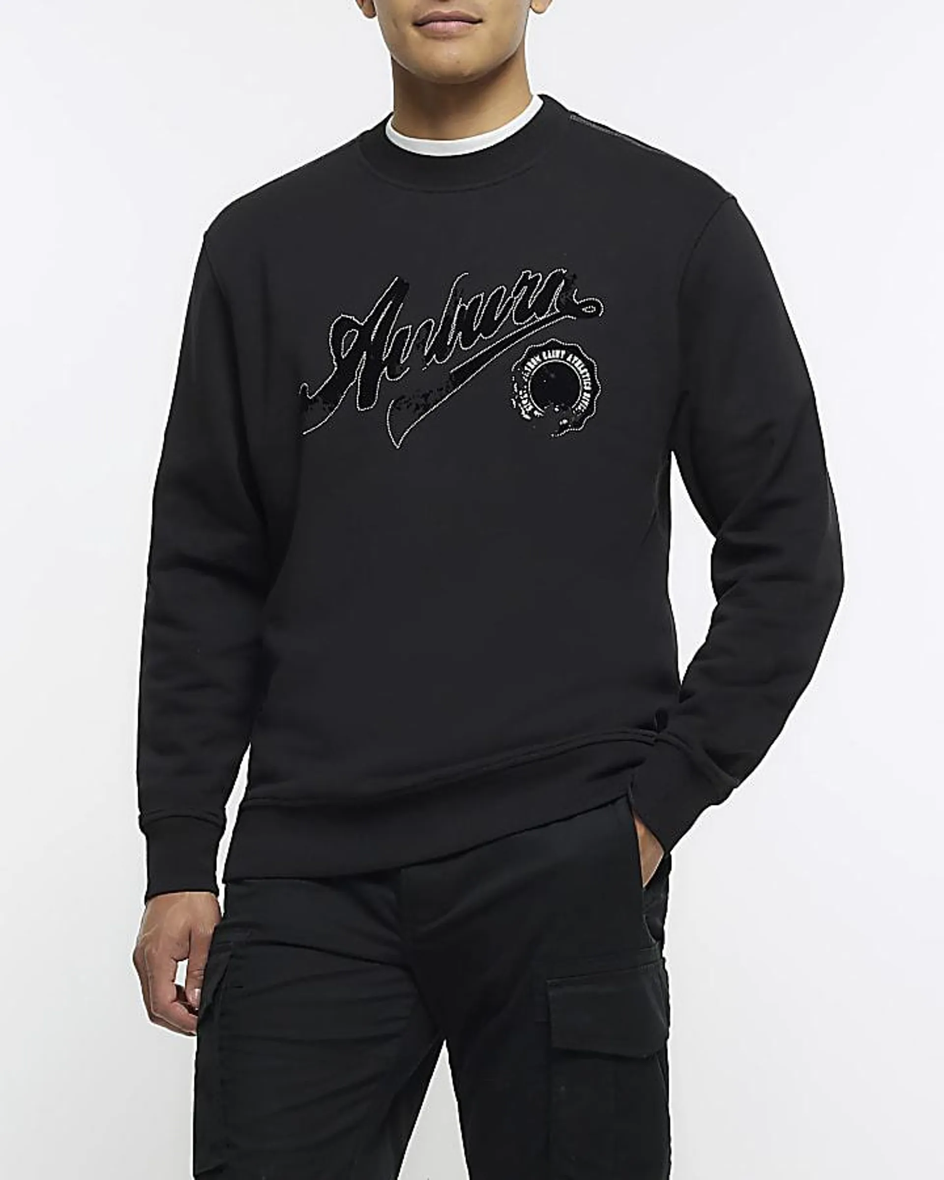 Black regular fit embroidered sweatshirt