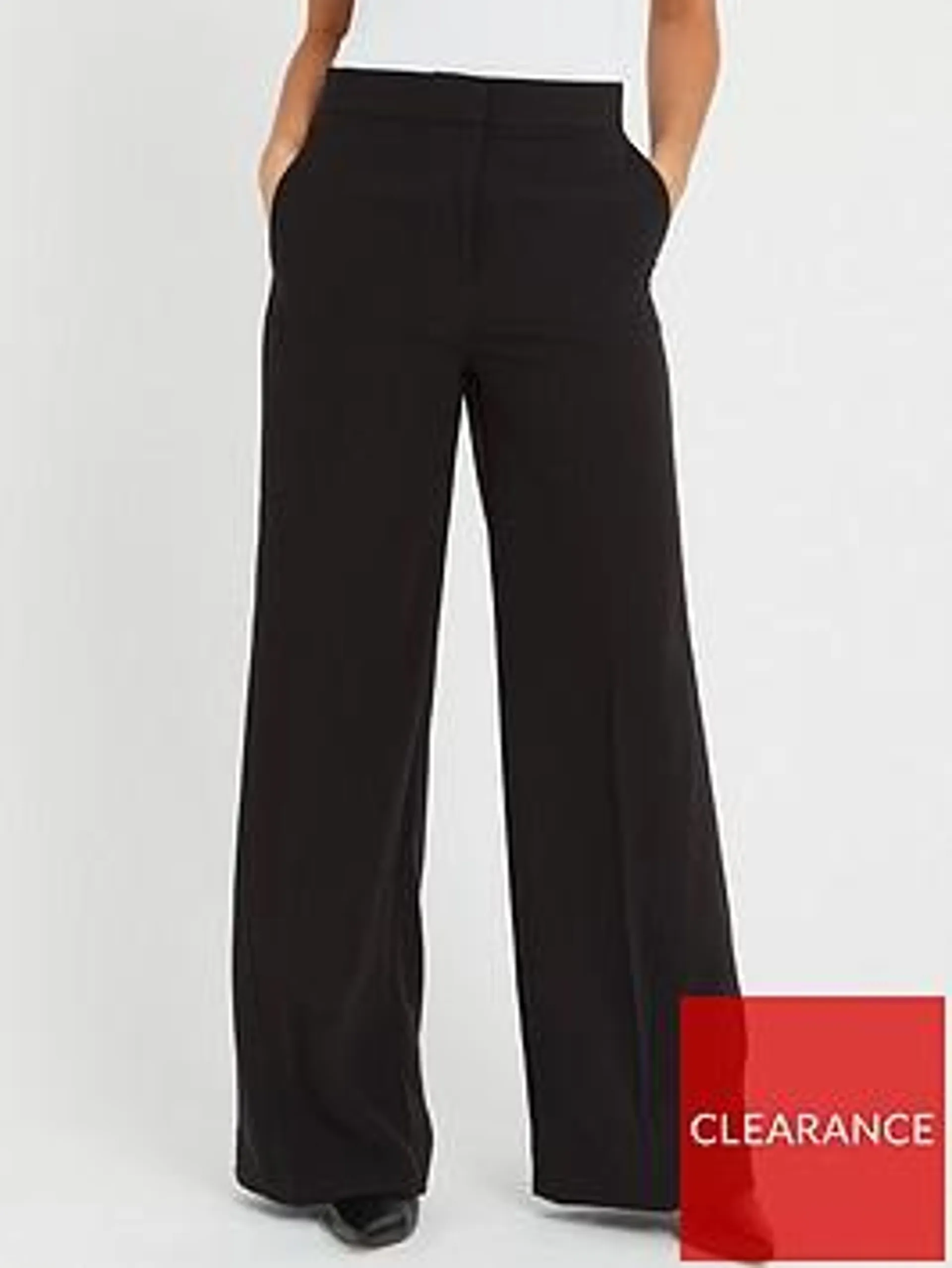 Structure Twill Wide Leg Trousers - Black