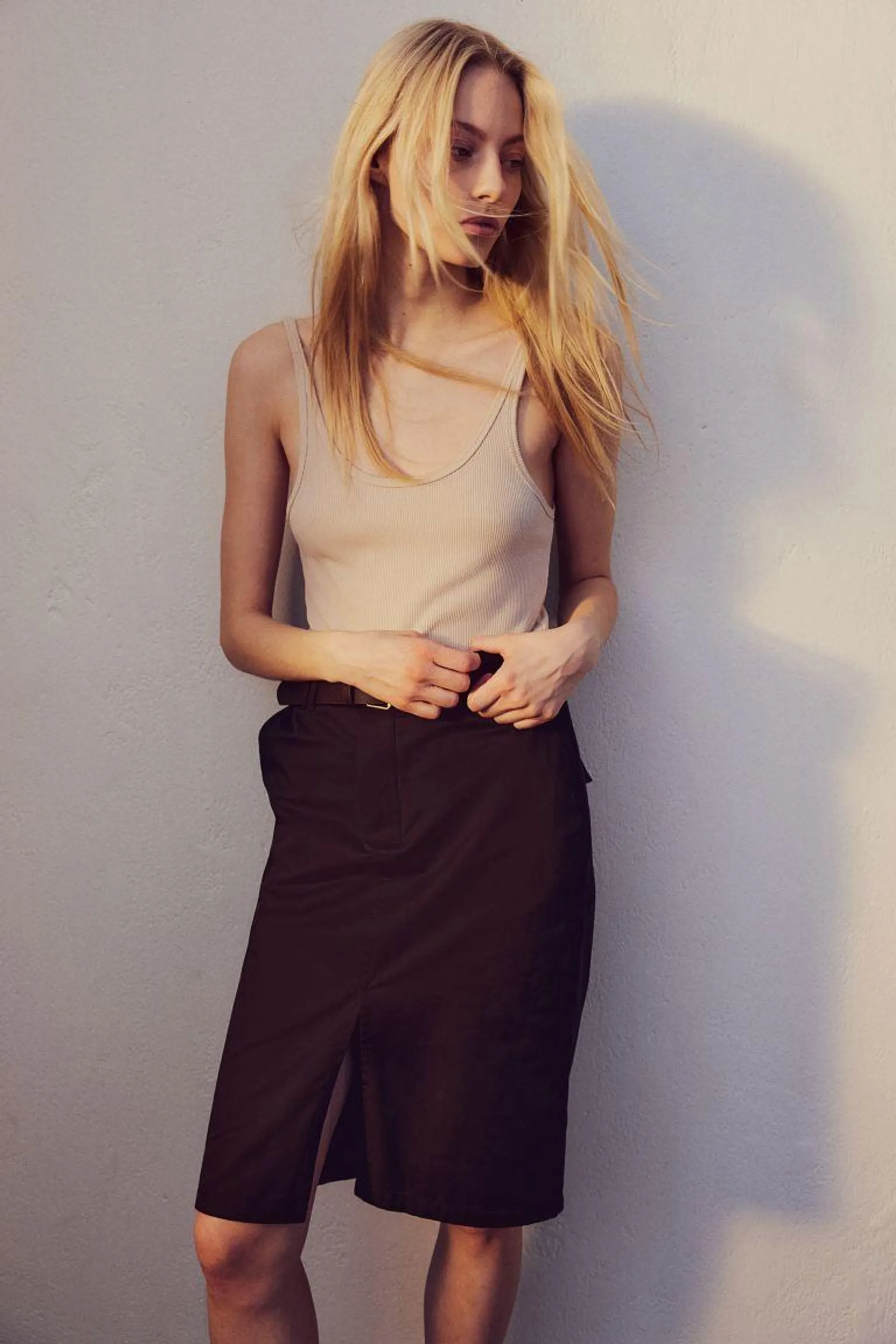 Belted utility skirt