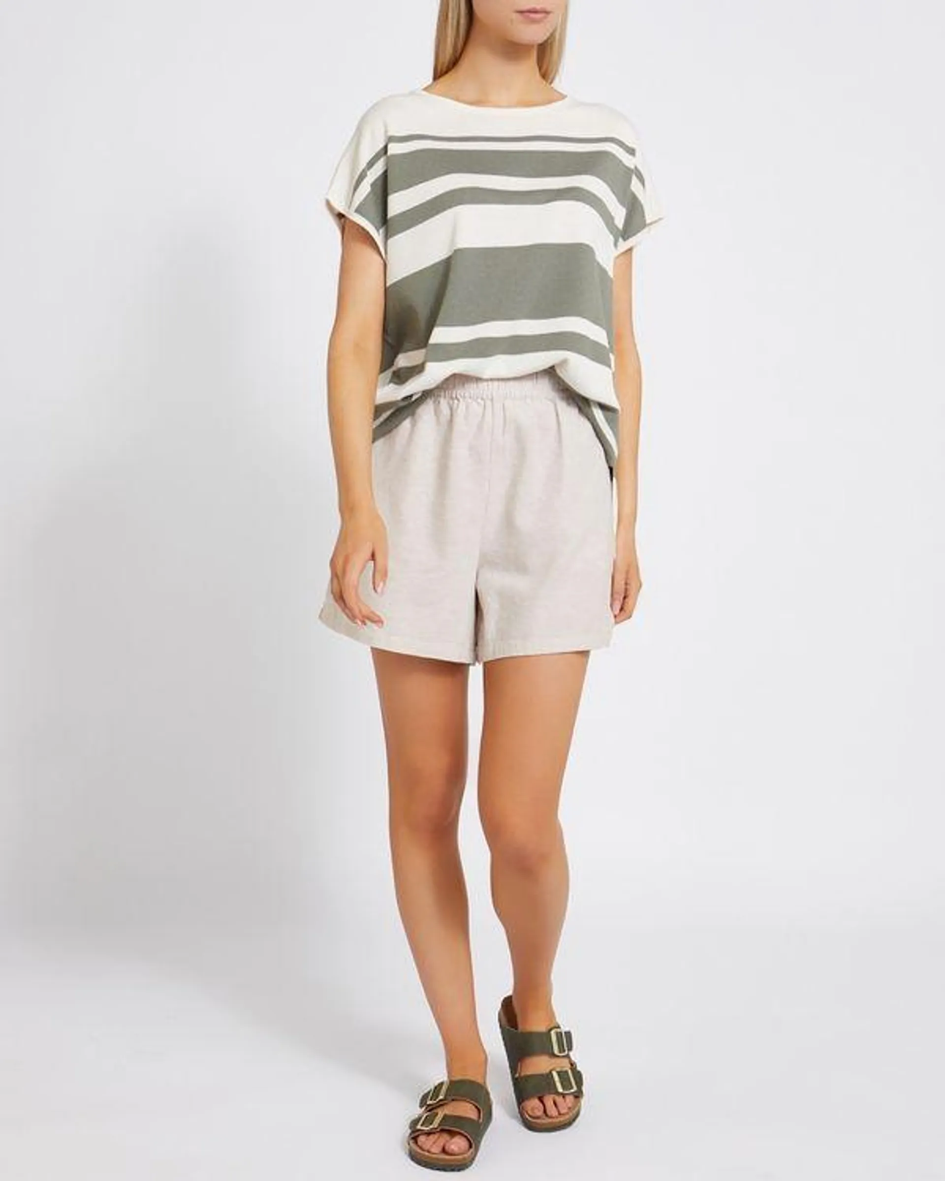 Linen Blend Short Sleeve Knit Top