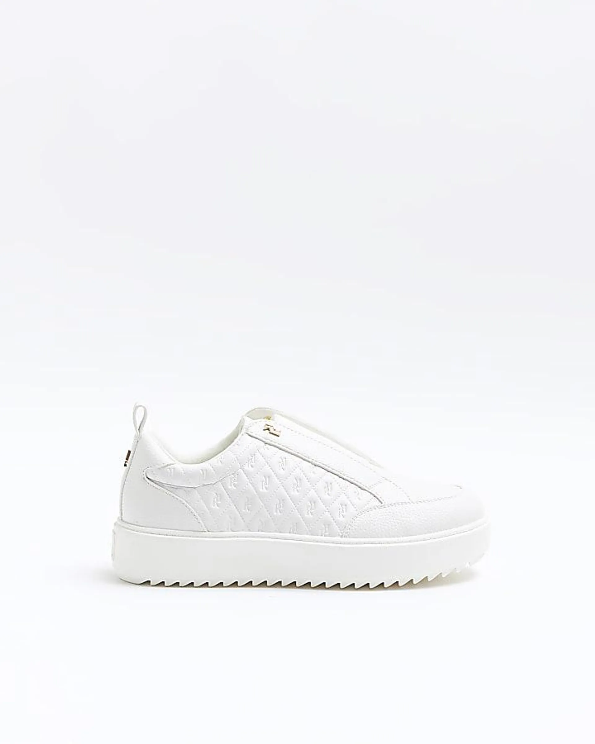 White wide fit embossed RI monogram trainers