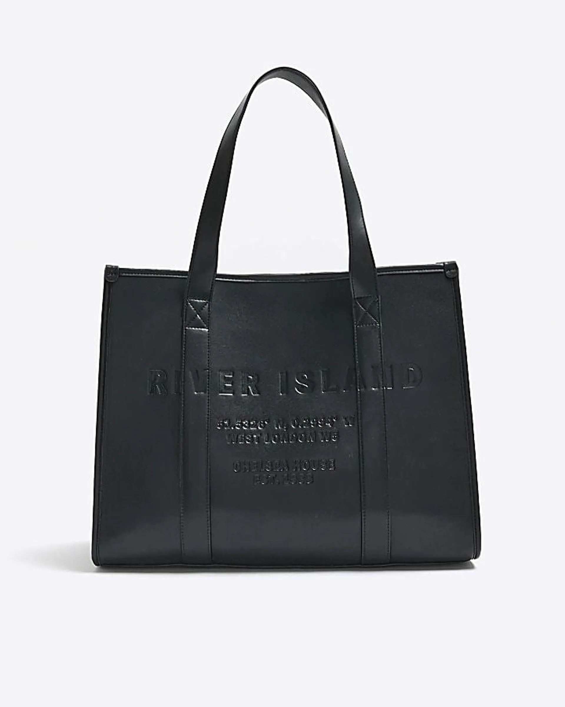 Black faux leather embossed tote bag