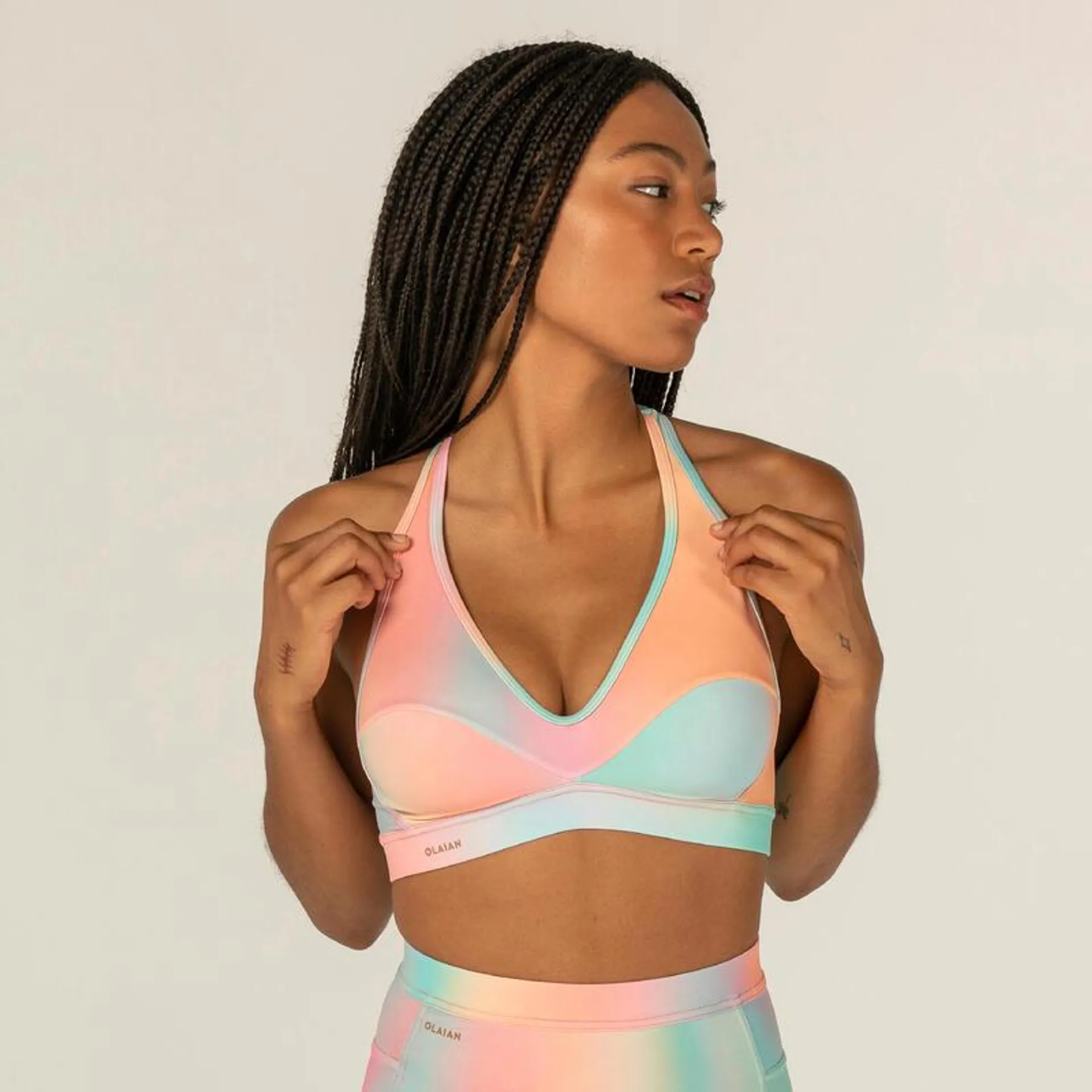 Women's surfing swimsuit crop top ANA BLUR PINK