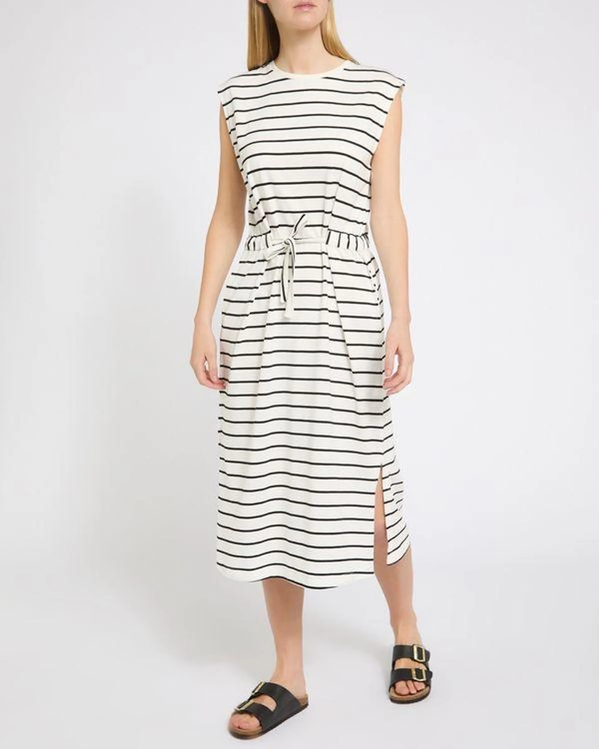 Tie Front Stripe Cotton Dress