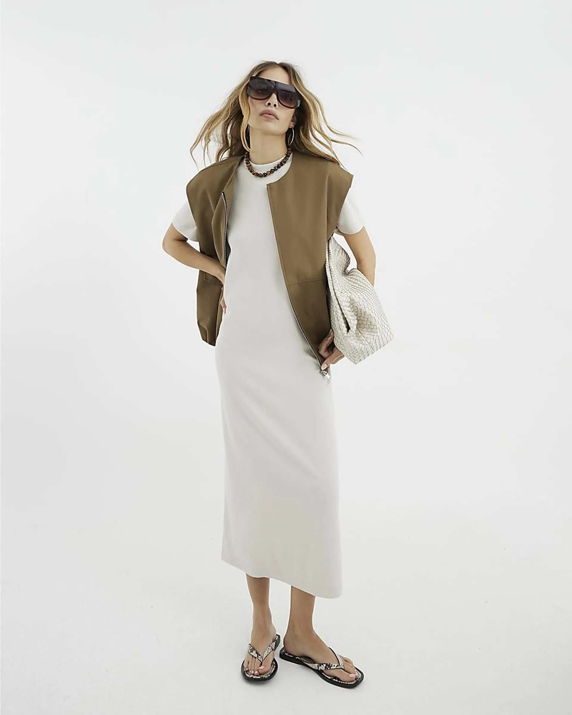 Cream Premium Short Sleeve T-Shirt Maxi Dress