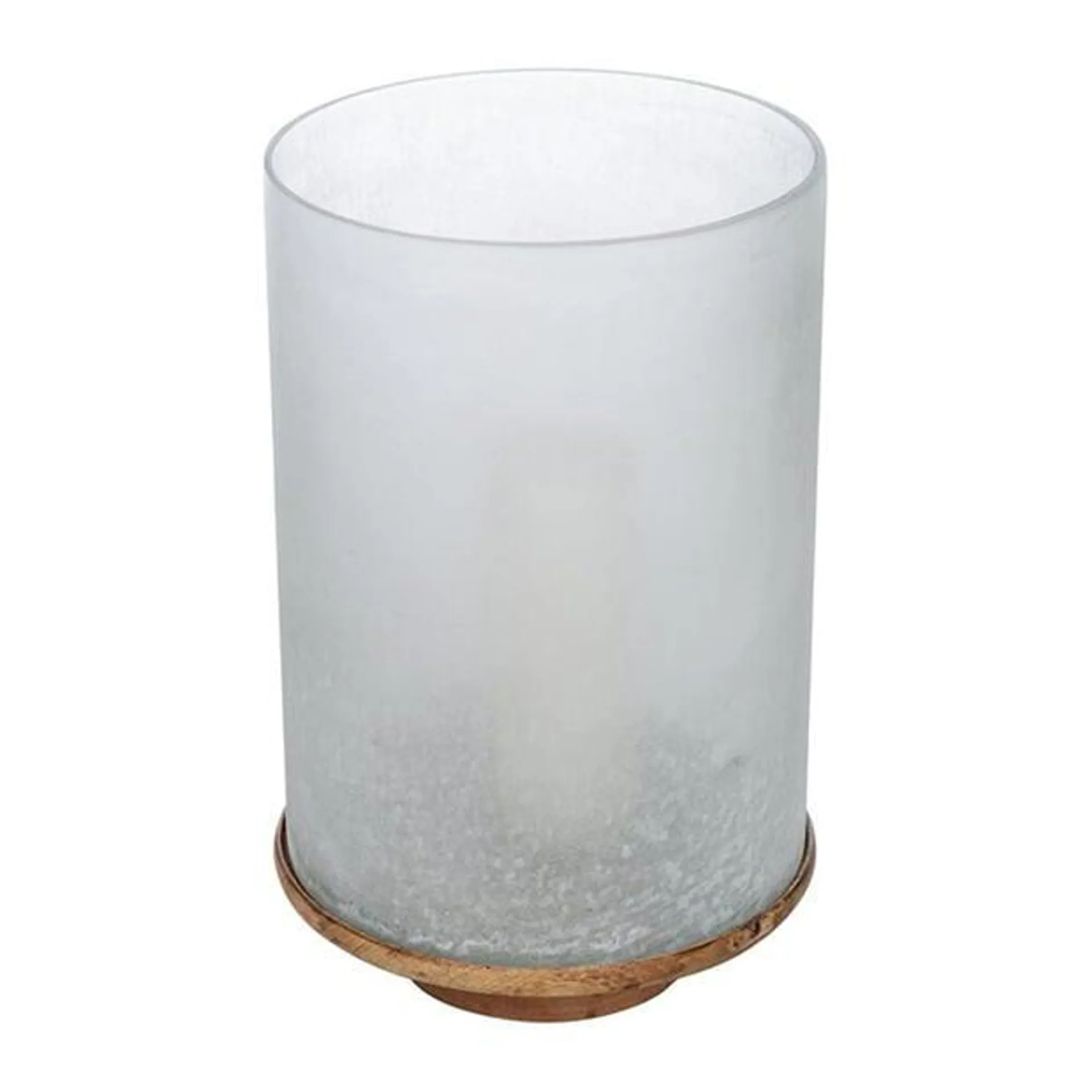 Buried Glass Hurricane with Wooden Base