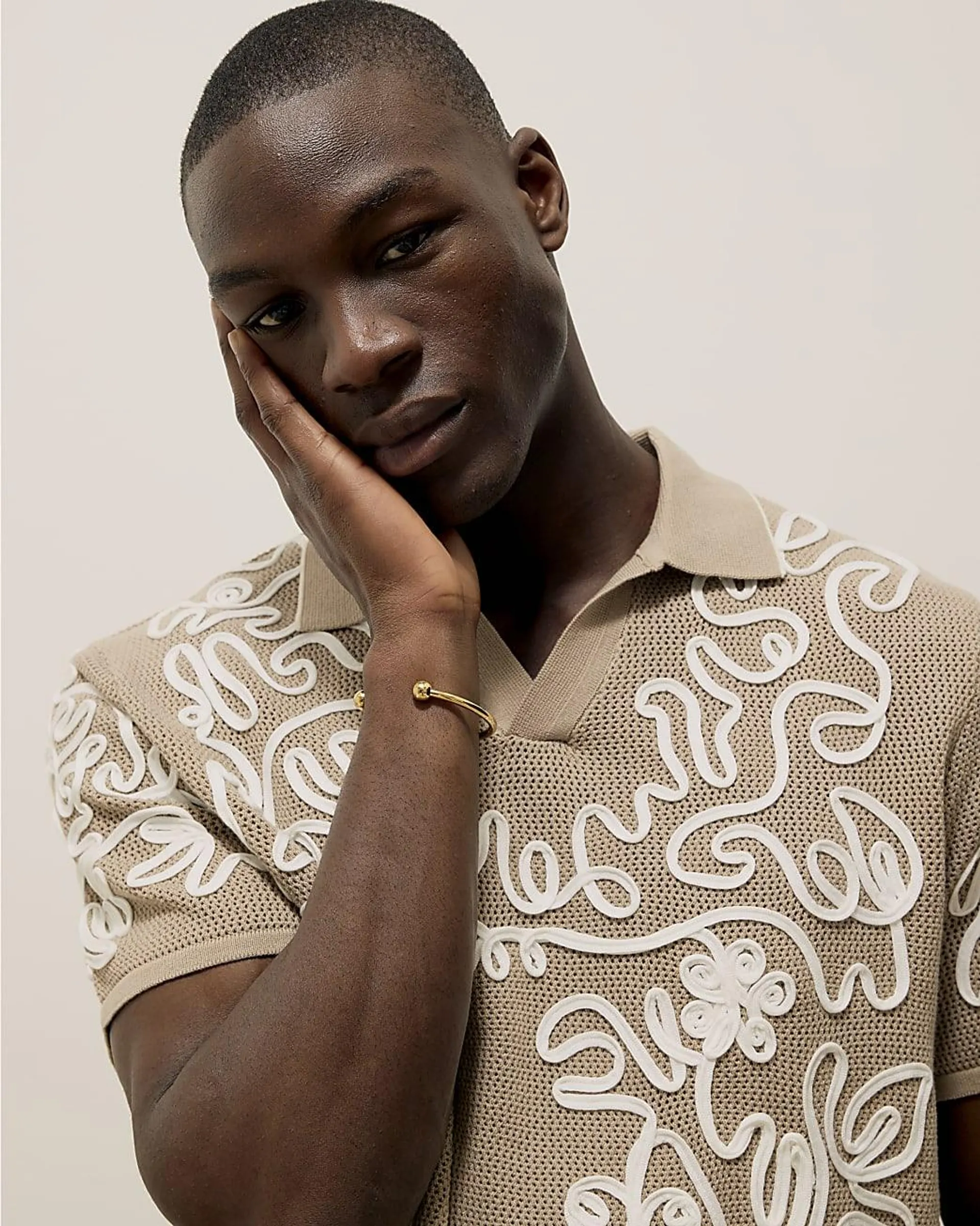 Stone Crochet Embroidered Polo Shirt
