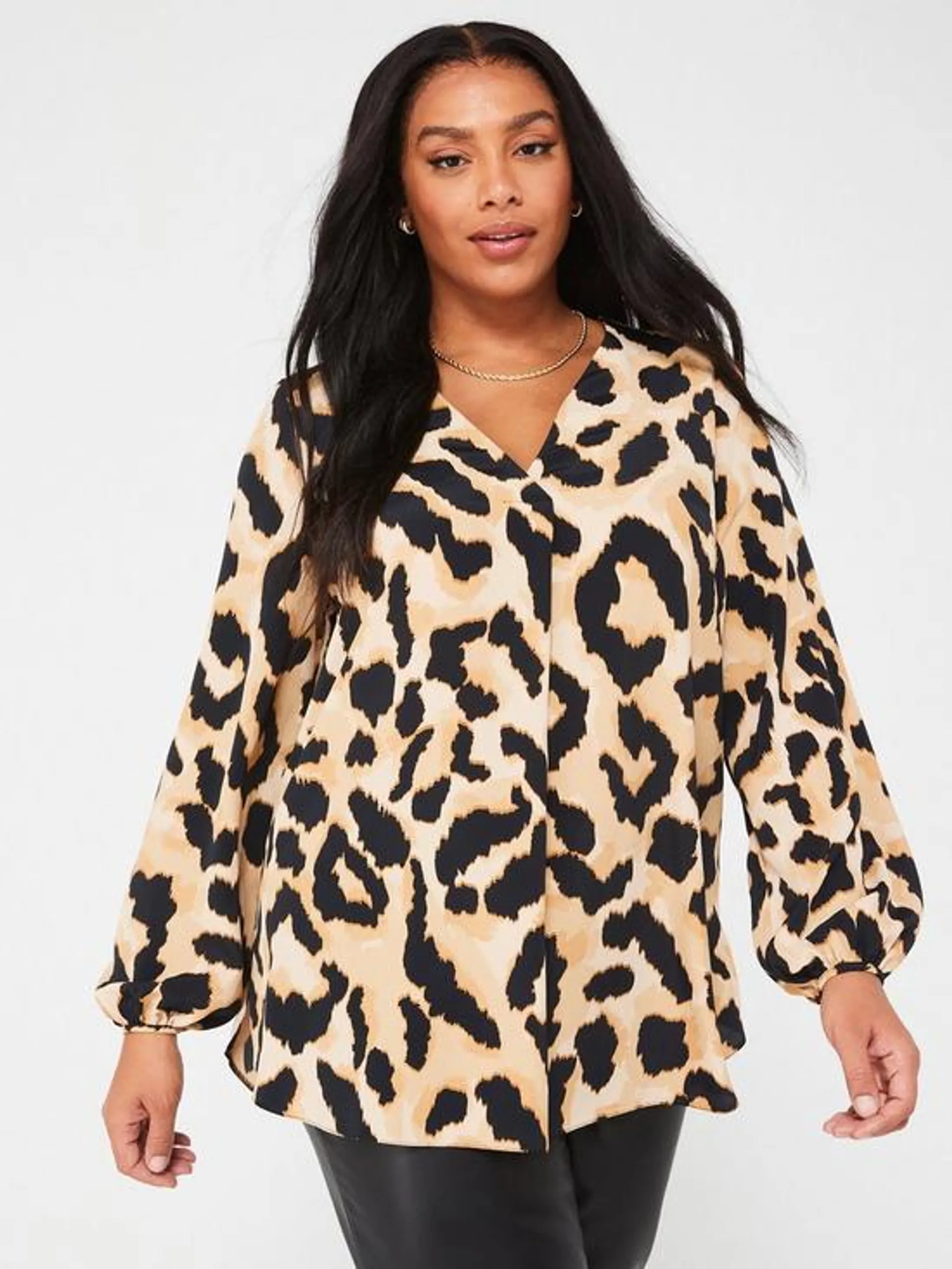 Pleat Front Shirt - Natural Leopard