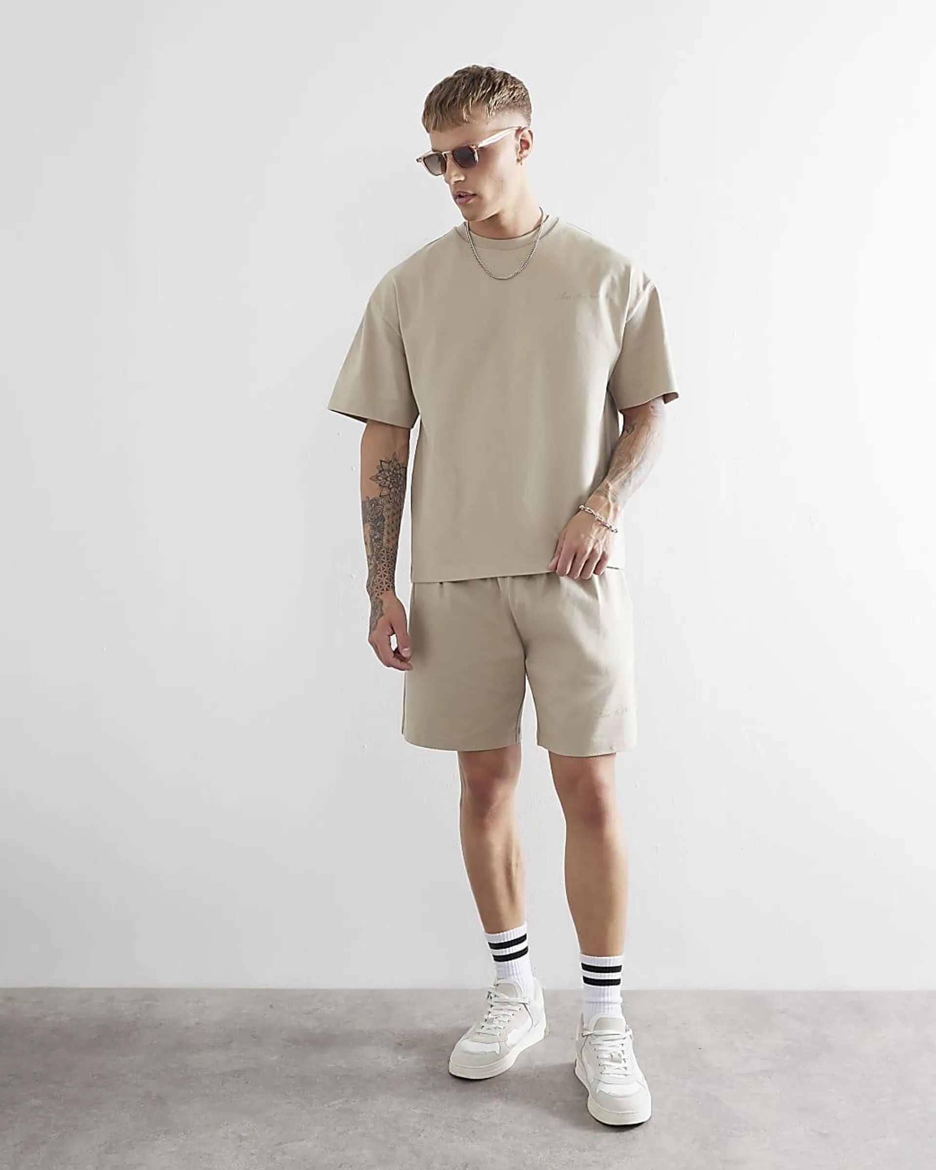 Stone Oversized Fit T-Shirt And Shorts Set