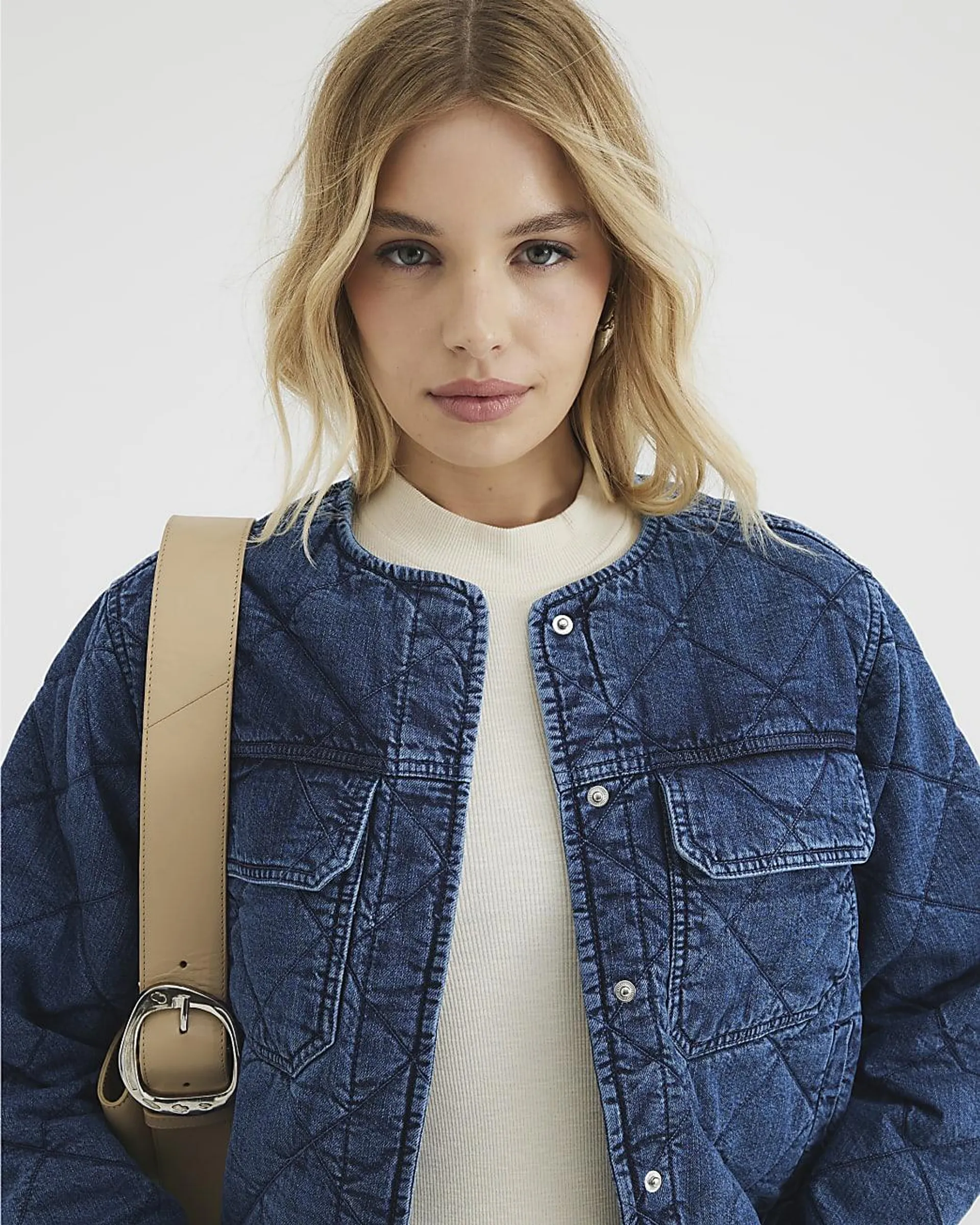 Blue Denim Long Sleeve Quilted Jacket