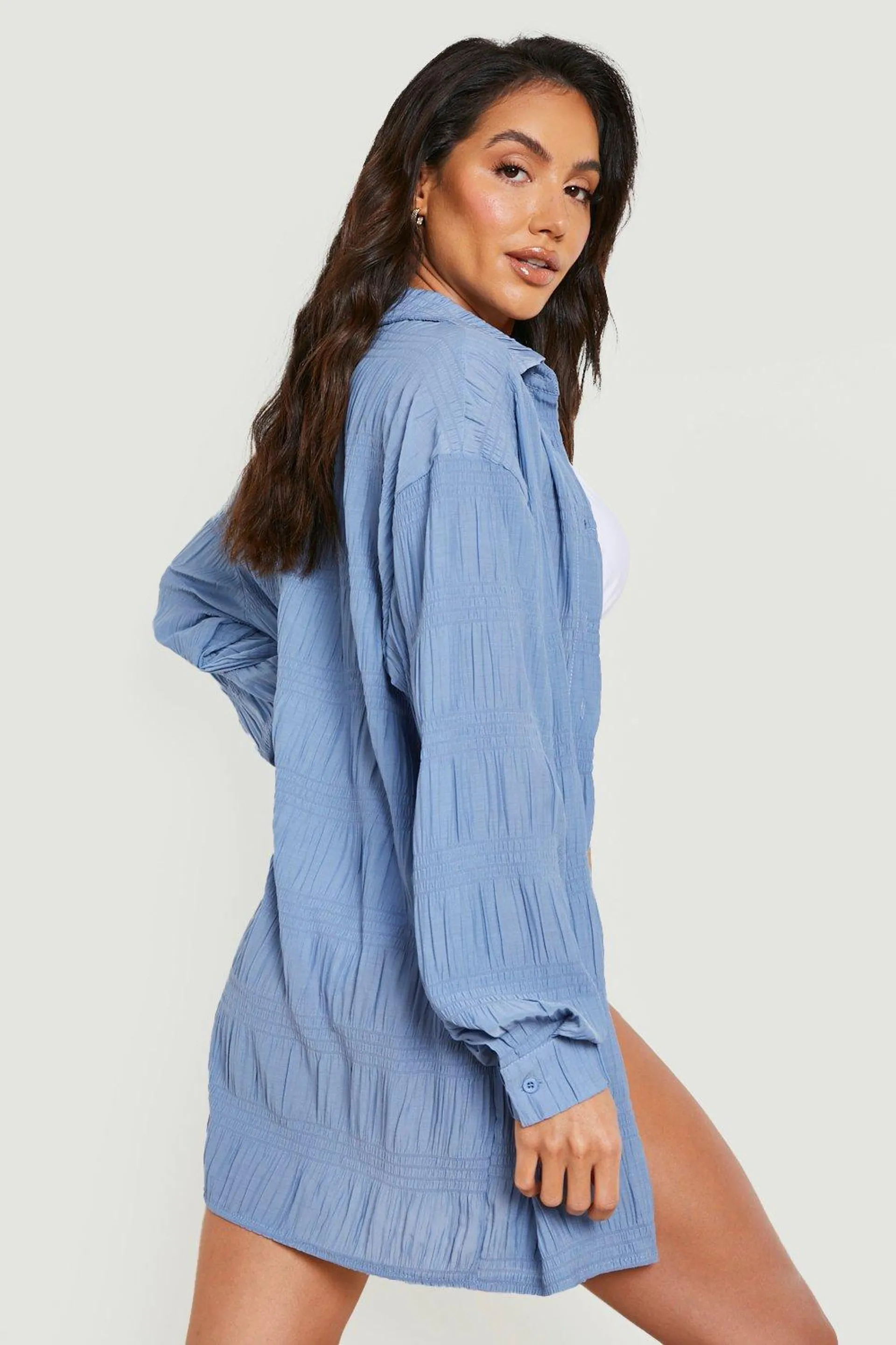 Shirred Crinkle Oversized Beach Shirt