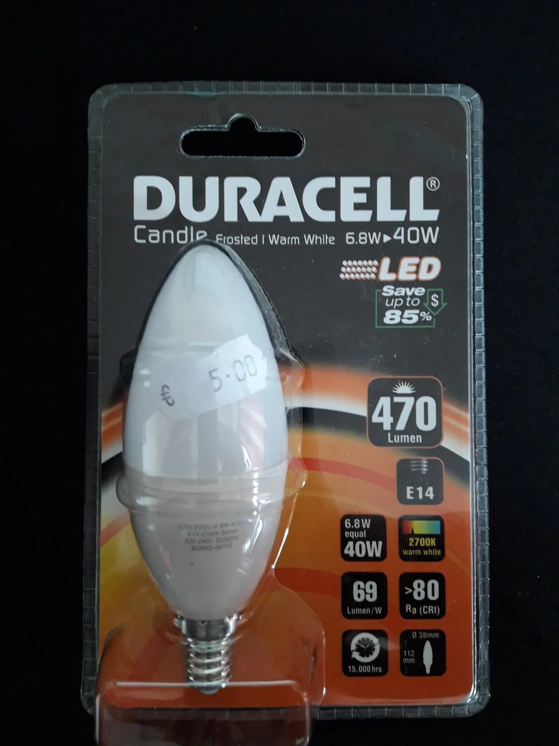 Duracell LED Candle 6.8w Frosted SES / E14 Bulb