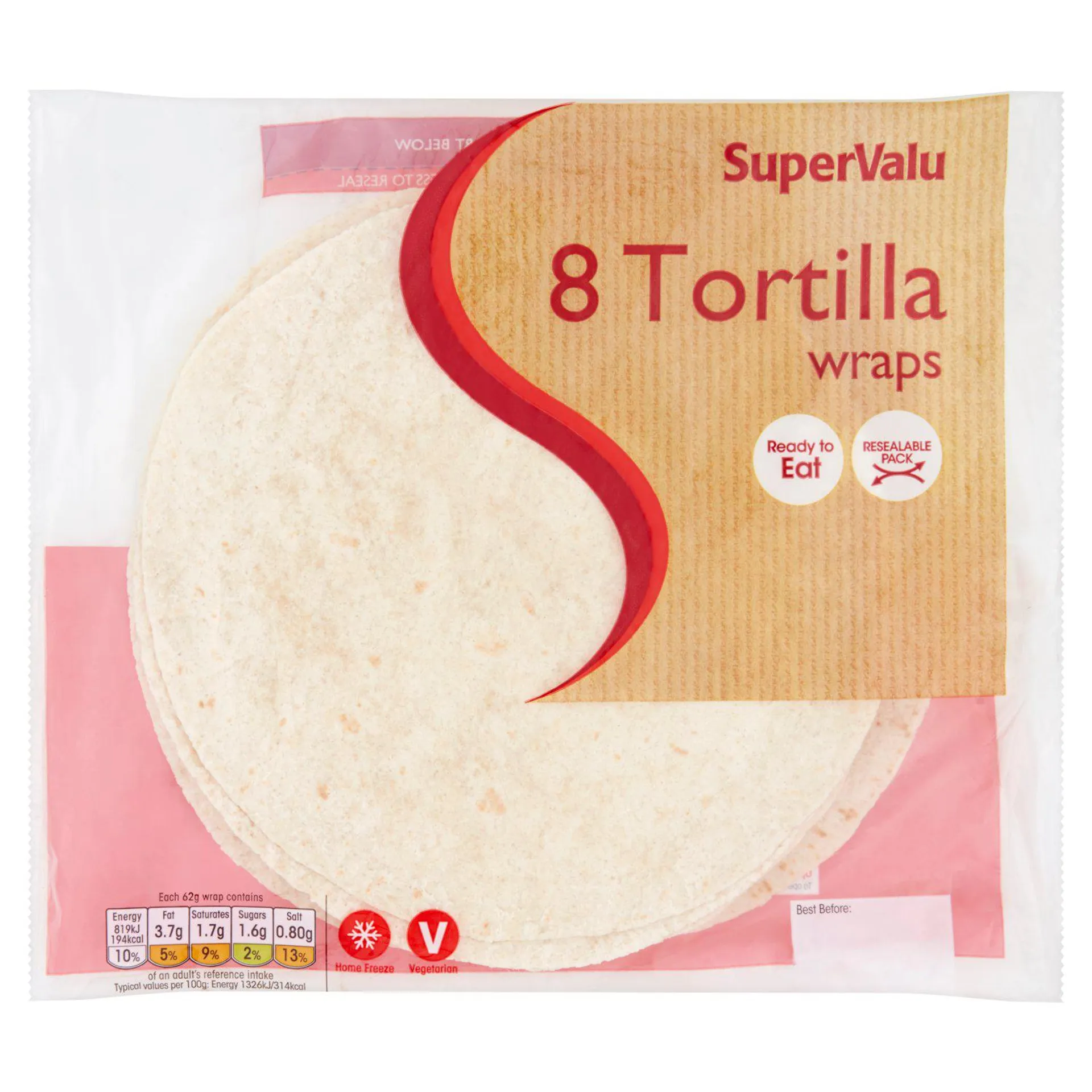 SuperValu Large Tortilla Wraps 8 Pack (496 g)