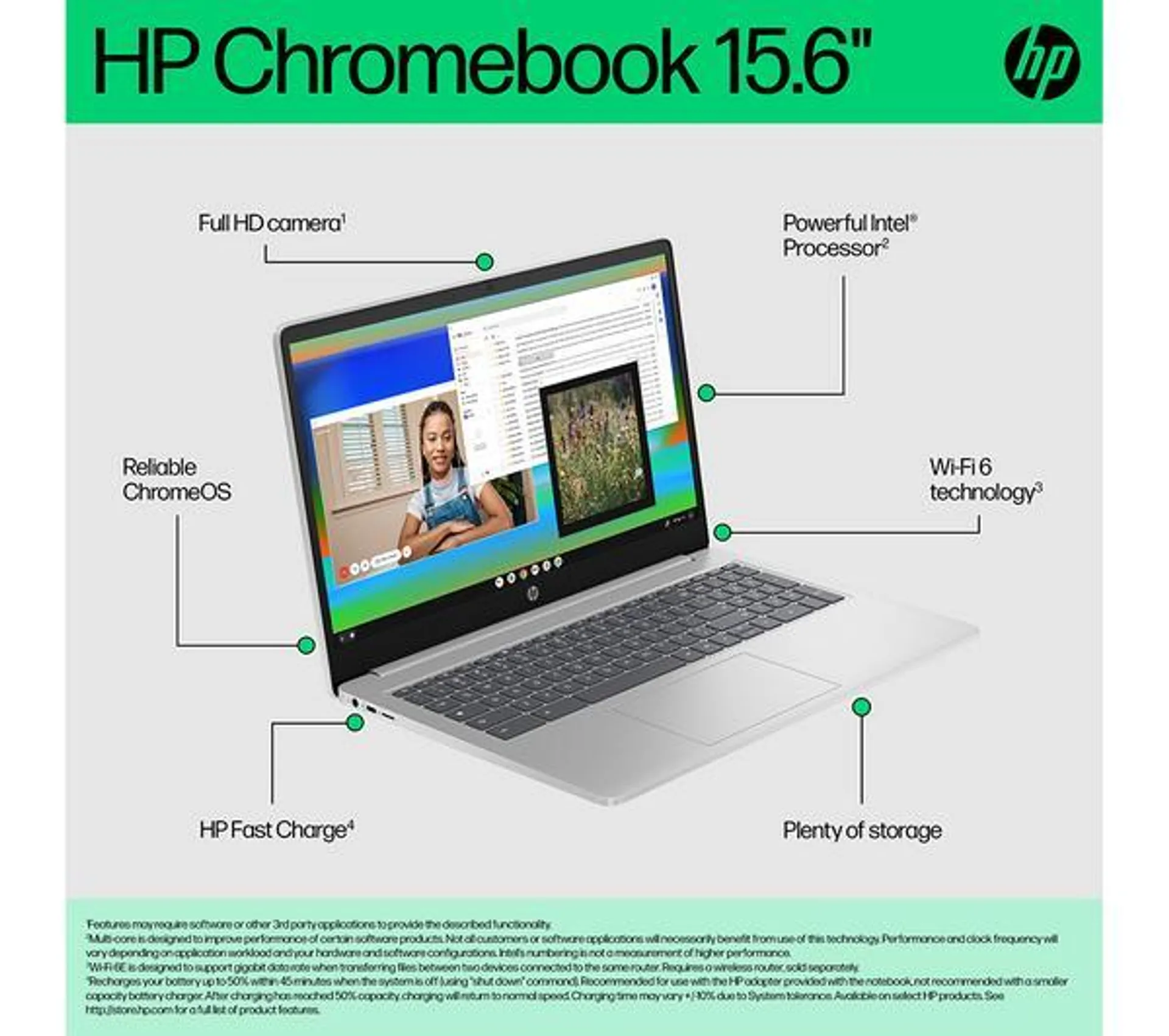 HP 15a-nb0504sa 15.6" Chromebook - Intel® N100, 128 GB GB UFS, Silver