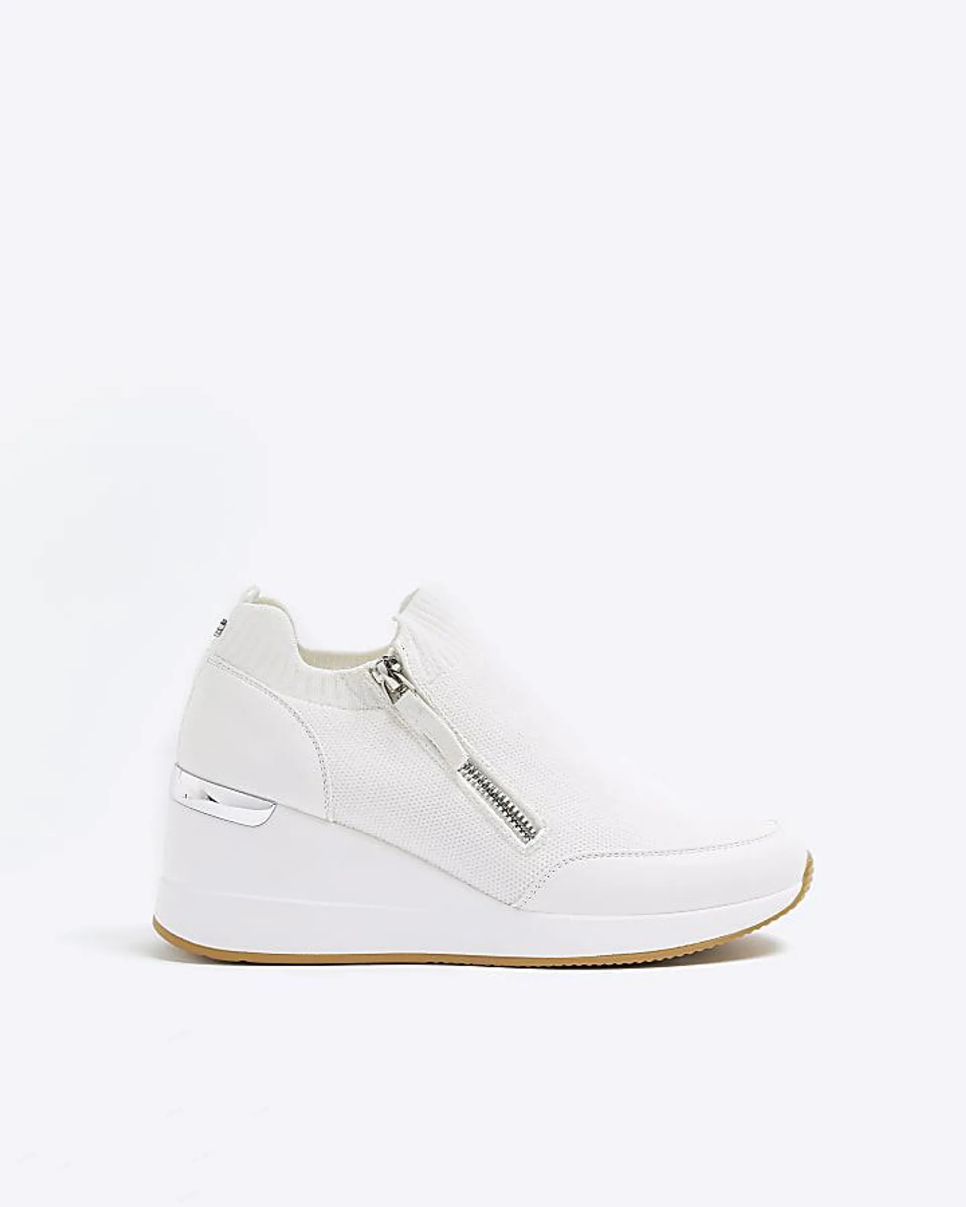 White slip on wedge trainers