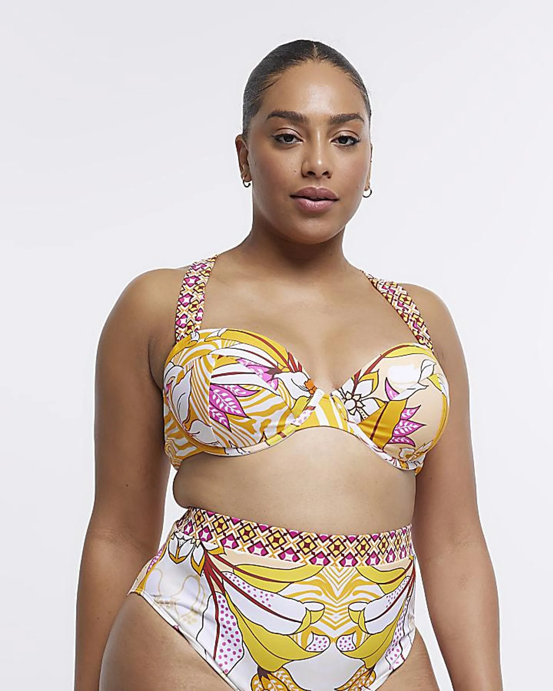 Plus Orange Print Balconette Bikini Top