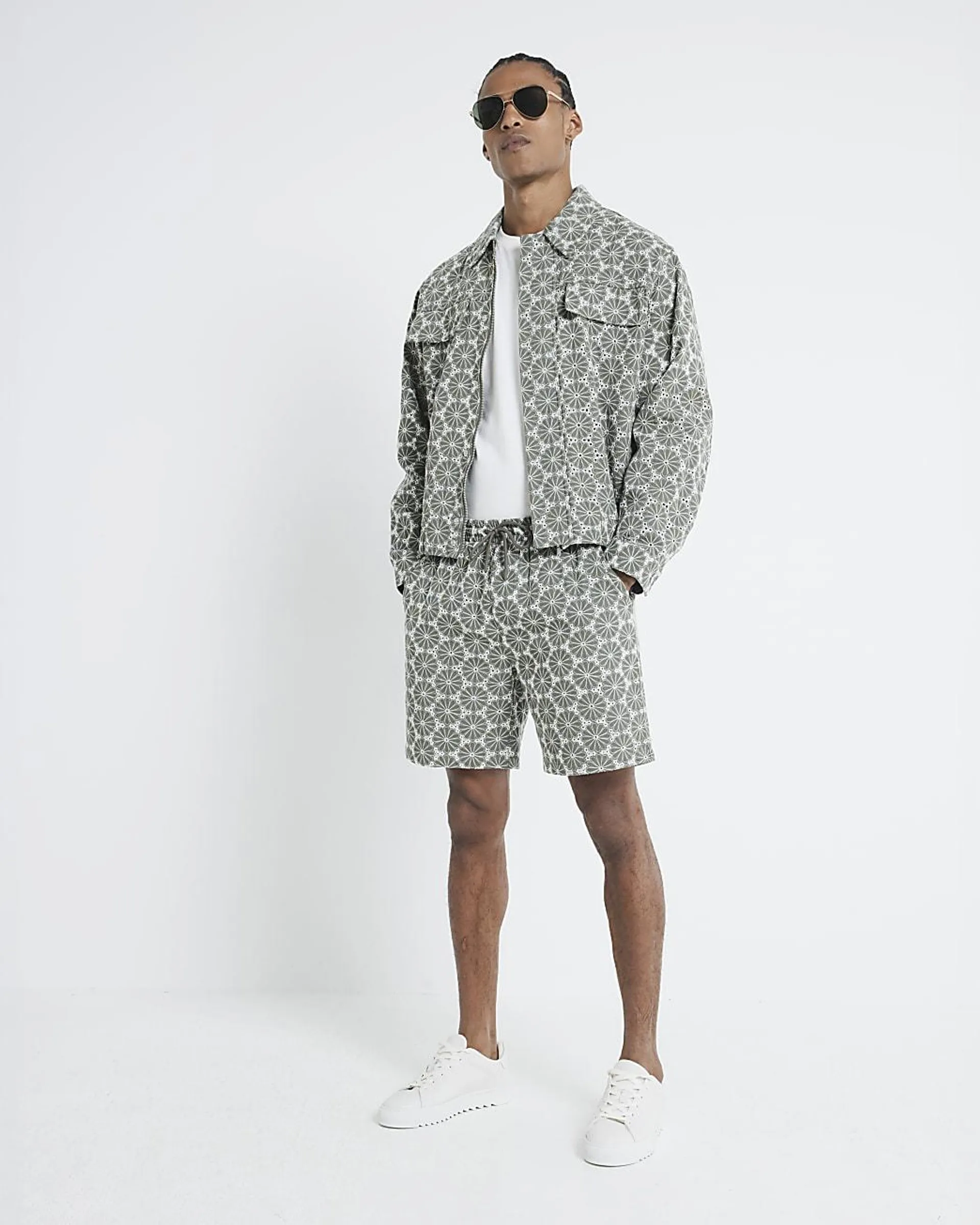 Green Broderie Shorts