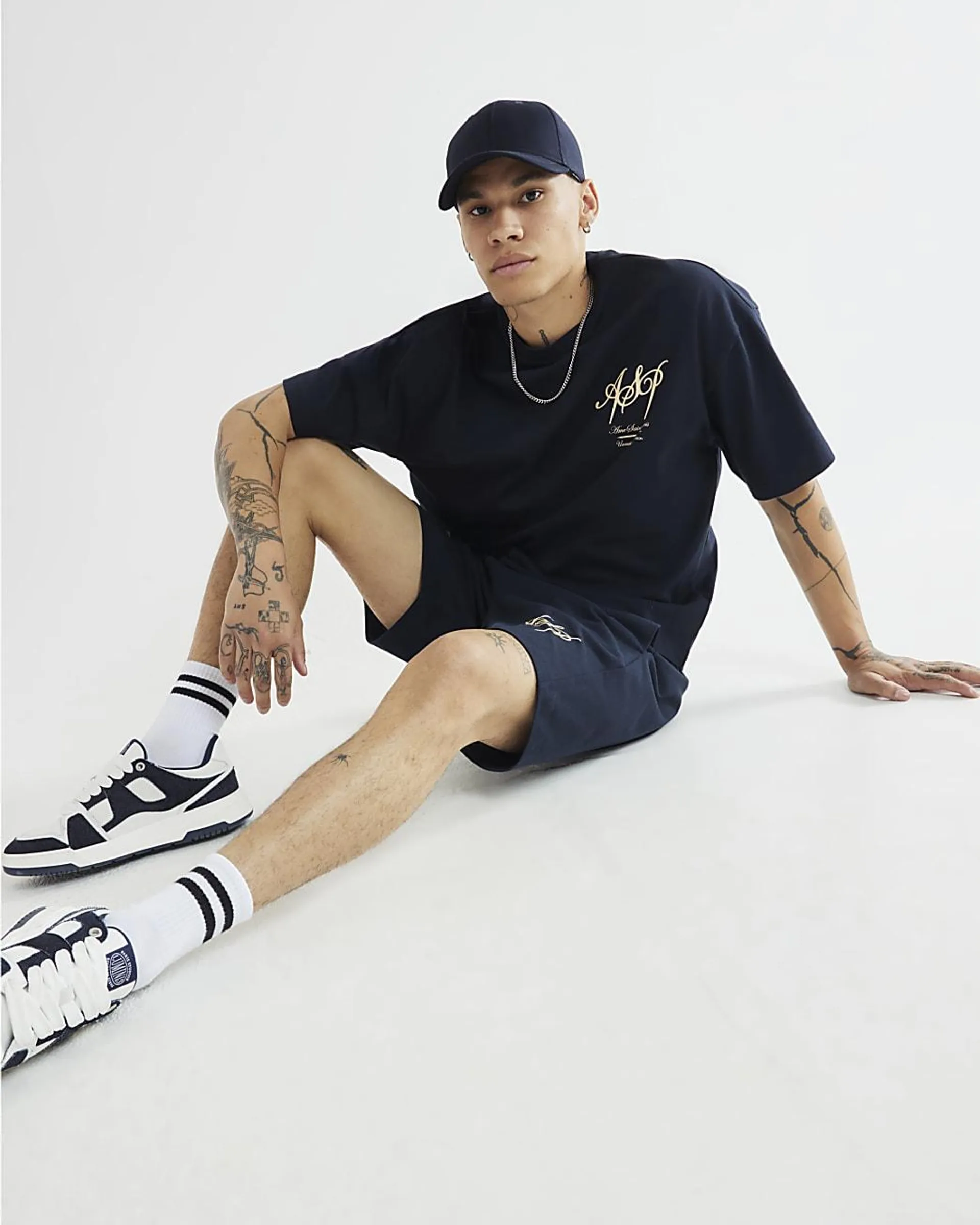 Navy Wordy T-Shirt And Shorts Set