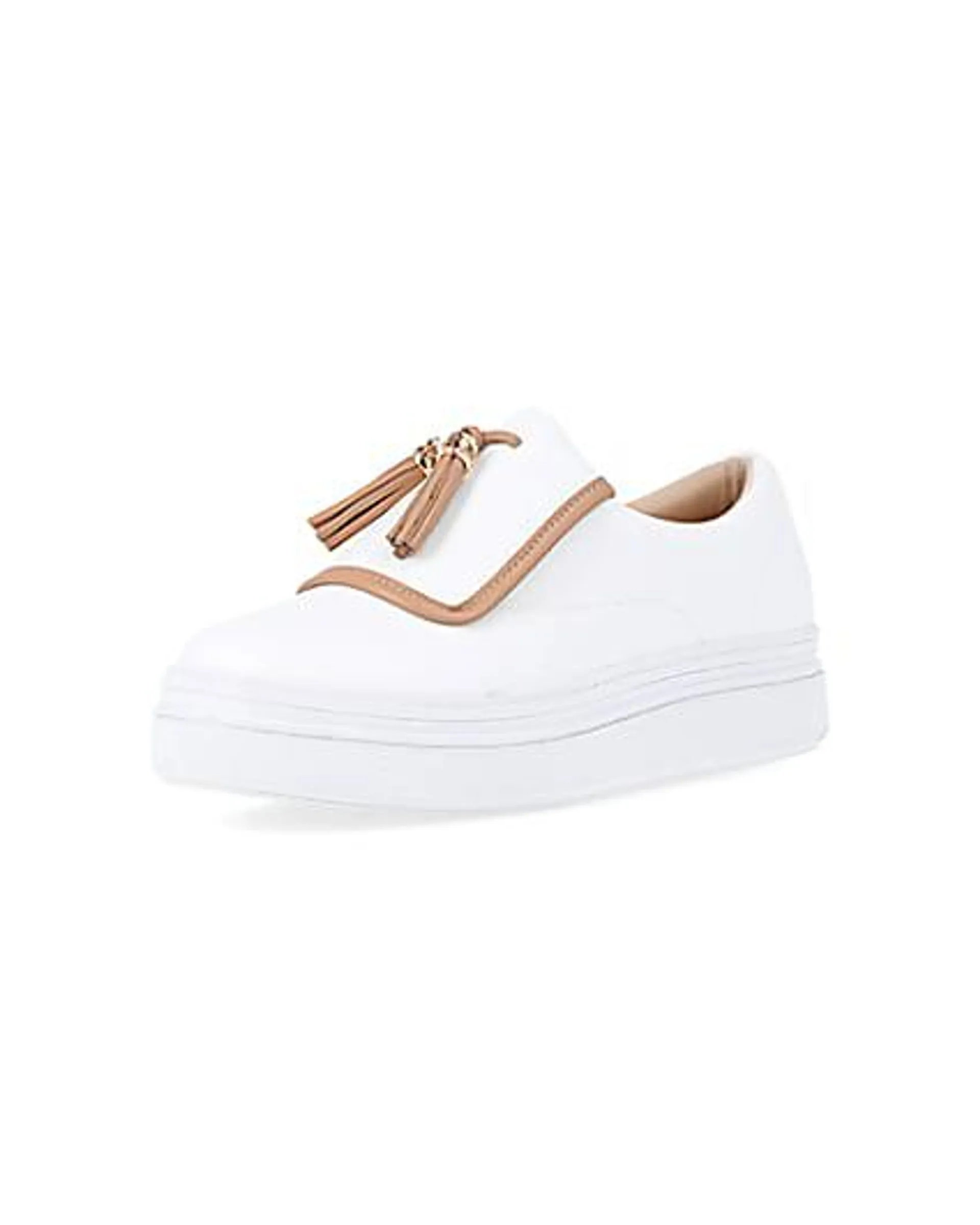 White tassel faux leather trainers