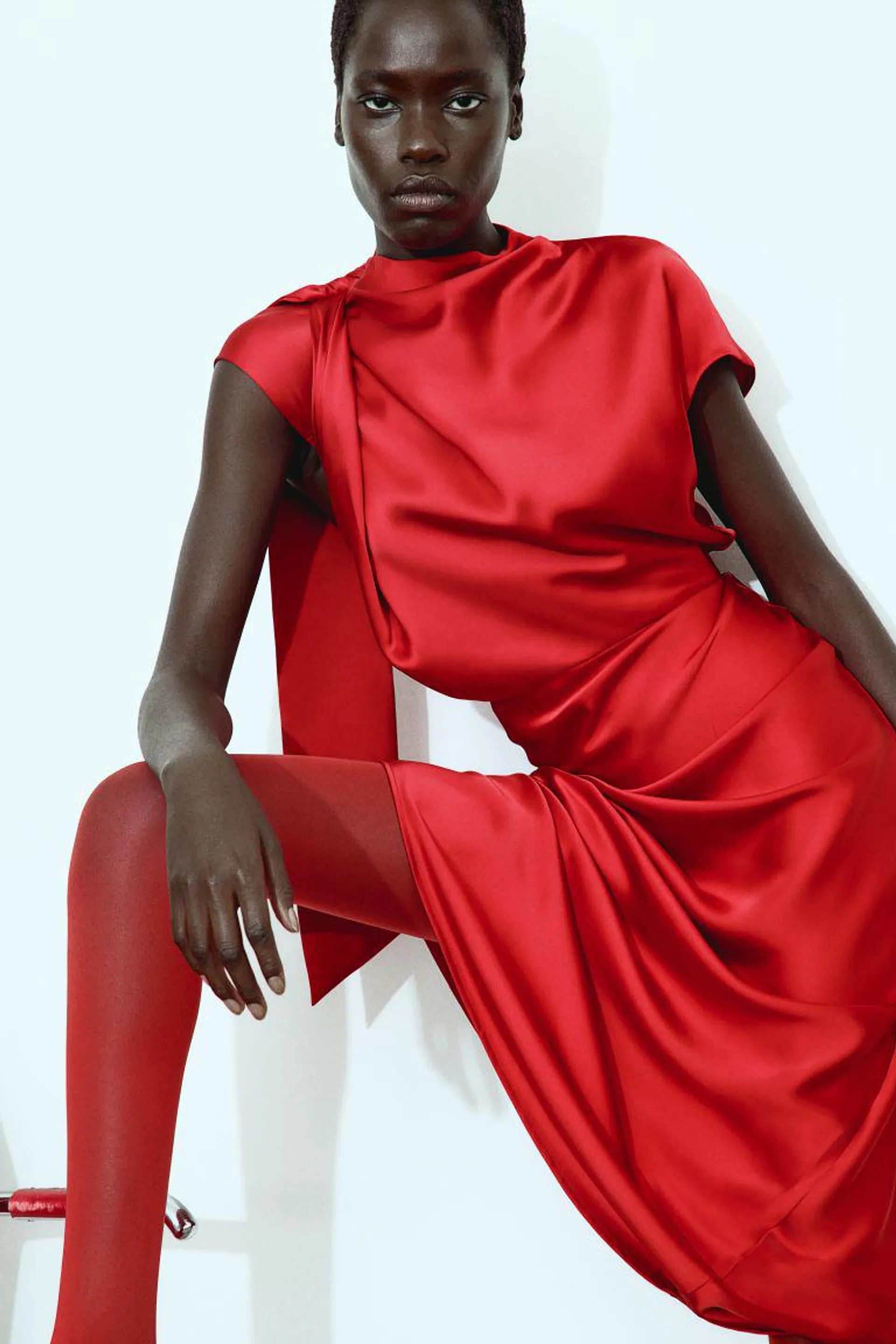 Tie-neck satin dress