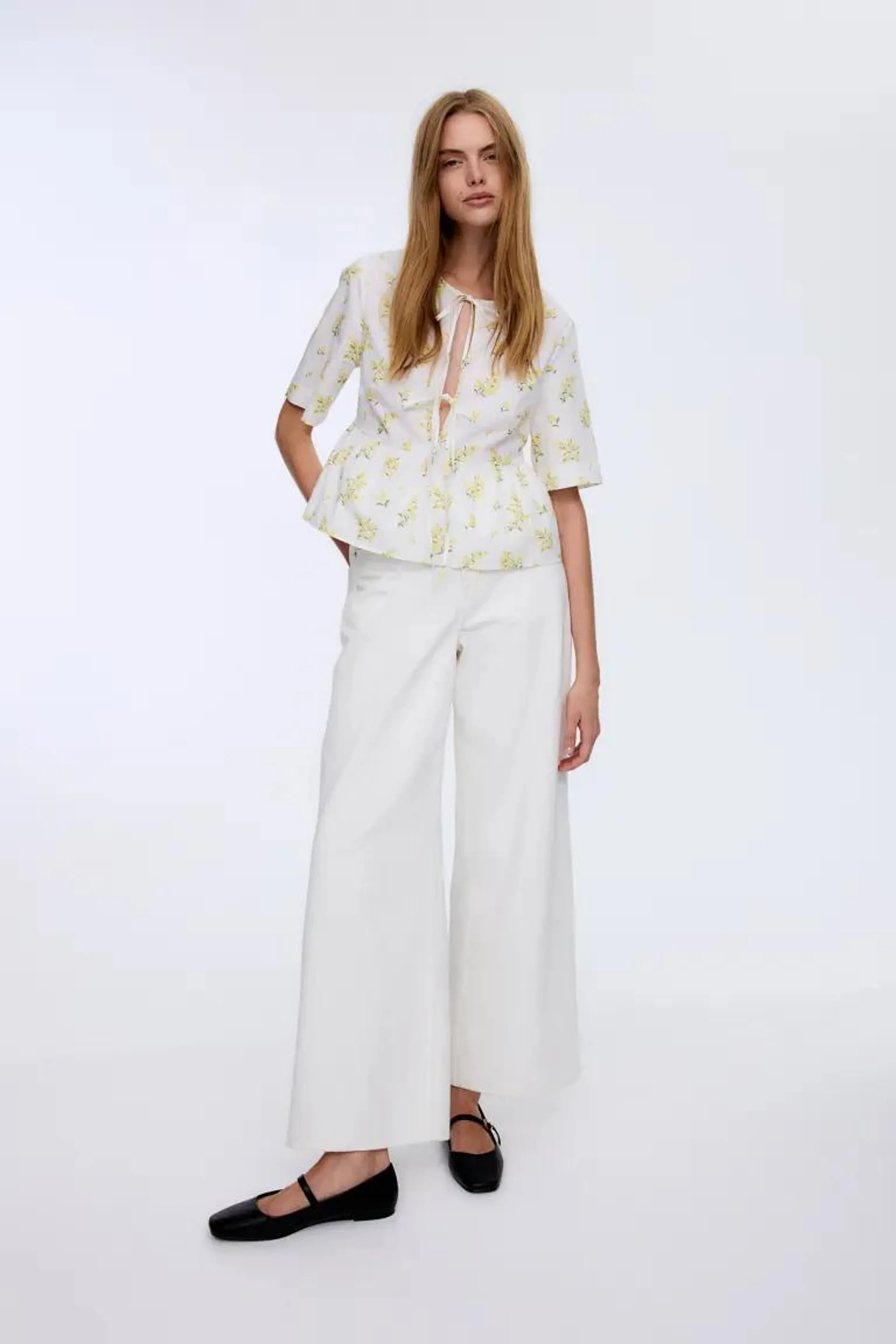 Tie-front poplin blouse