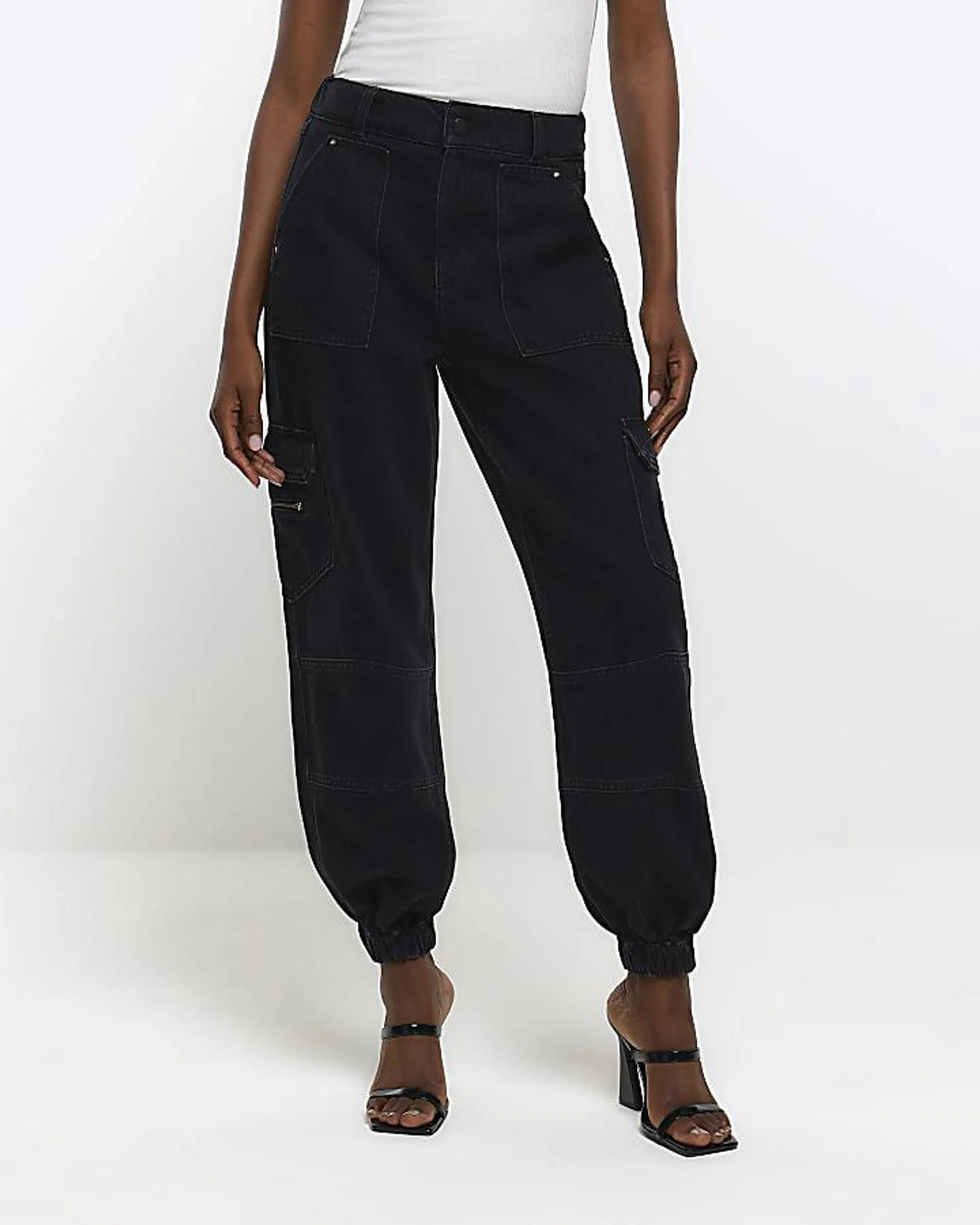 Black cuffed cargo jeans