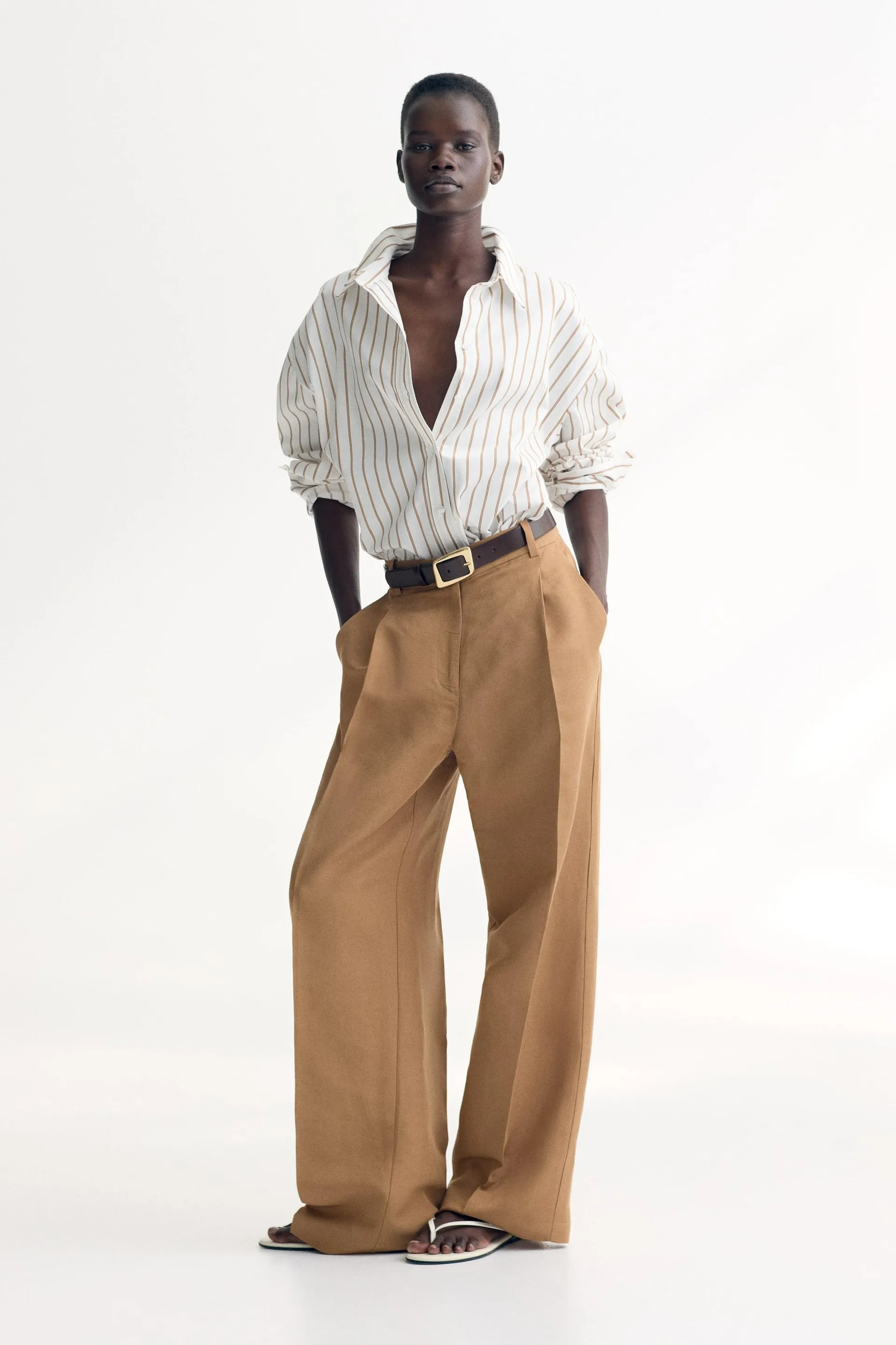 Wide linen-blend trousers