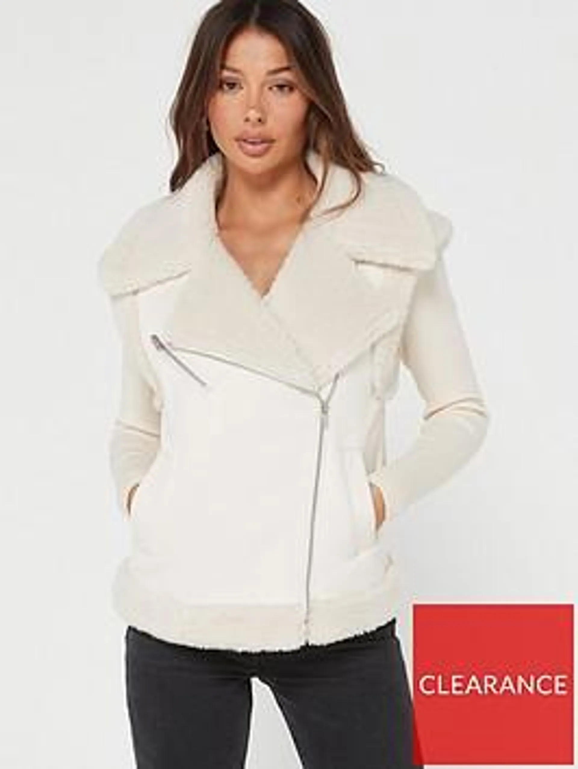 Sleeveless Faux Shearling Aviator - Natural