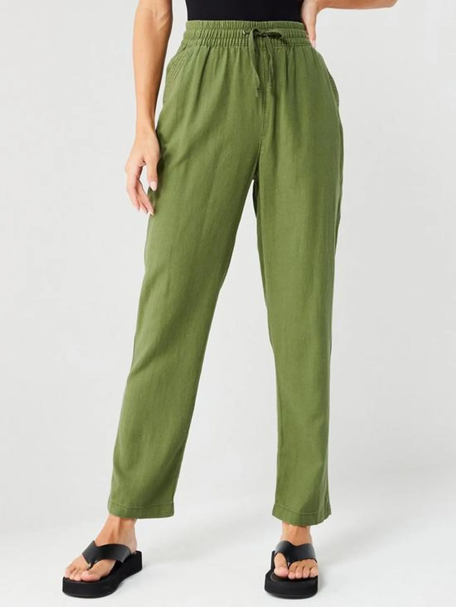 Linen Blend Trousers - Khaki