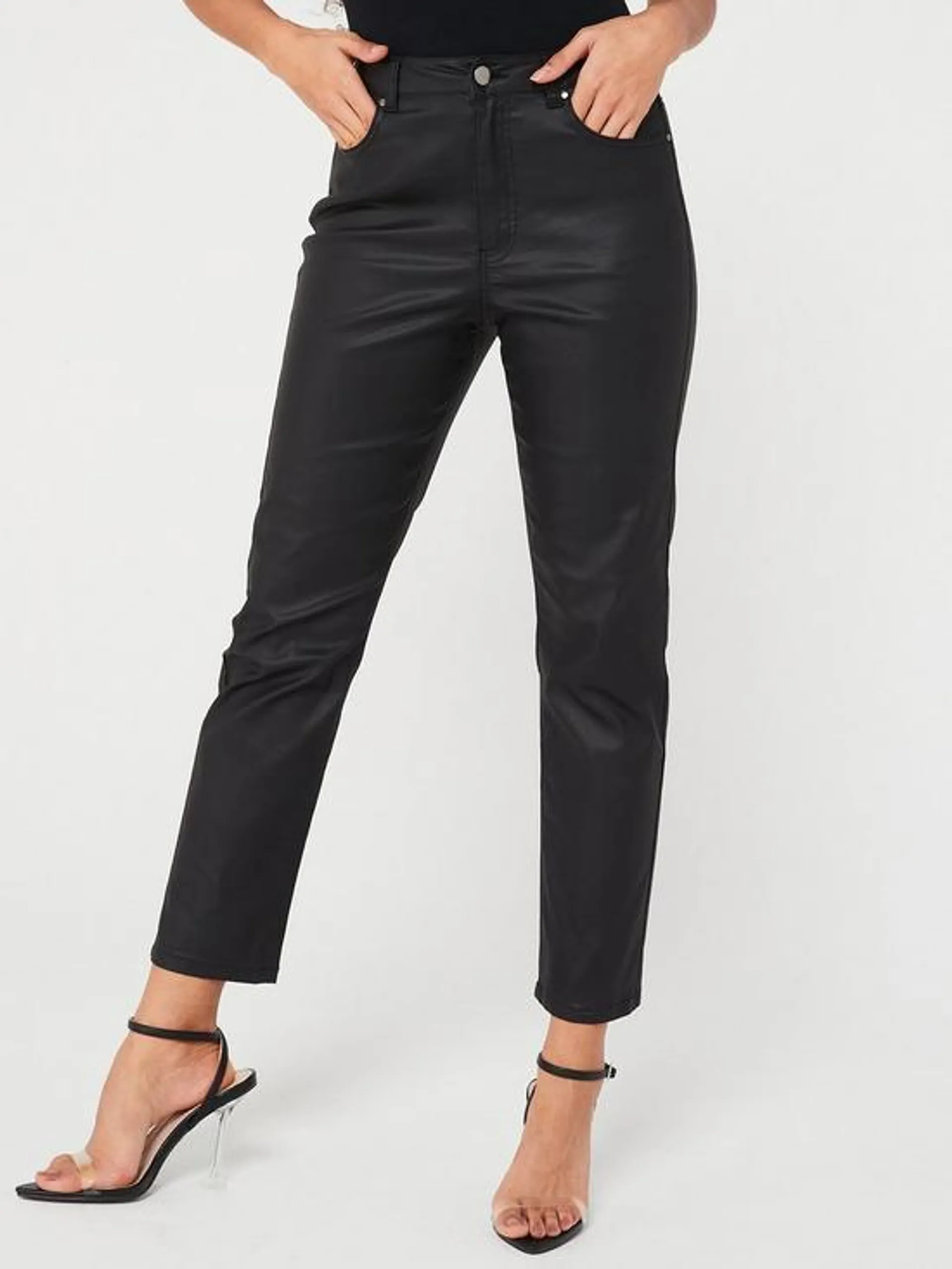 Coated Straight Jeans - Black