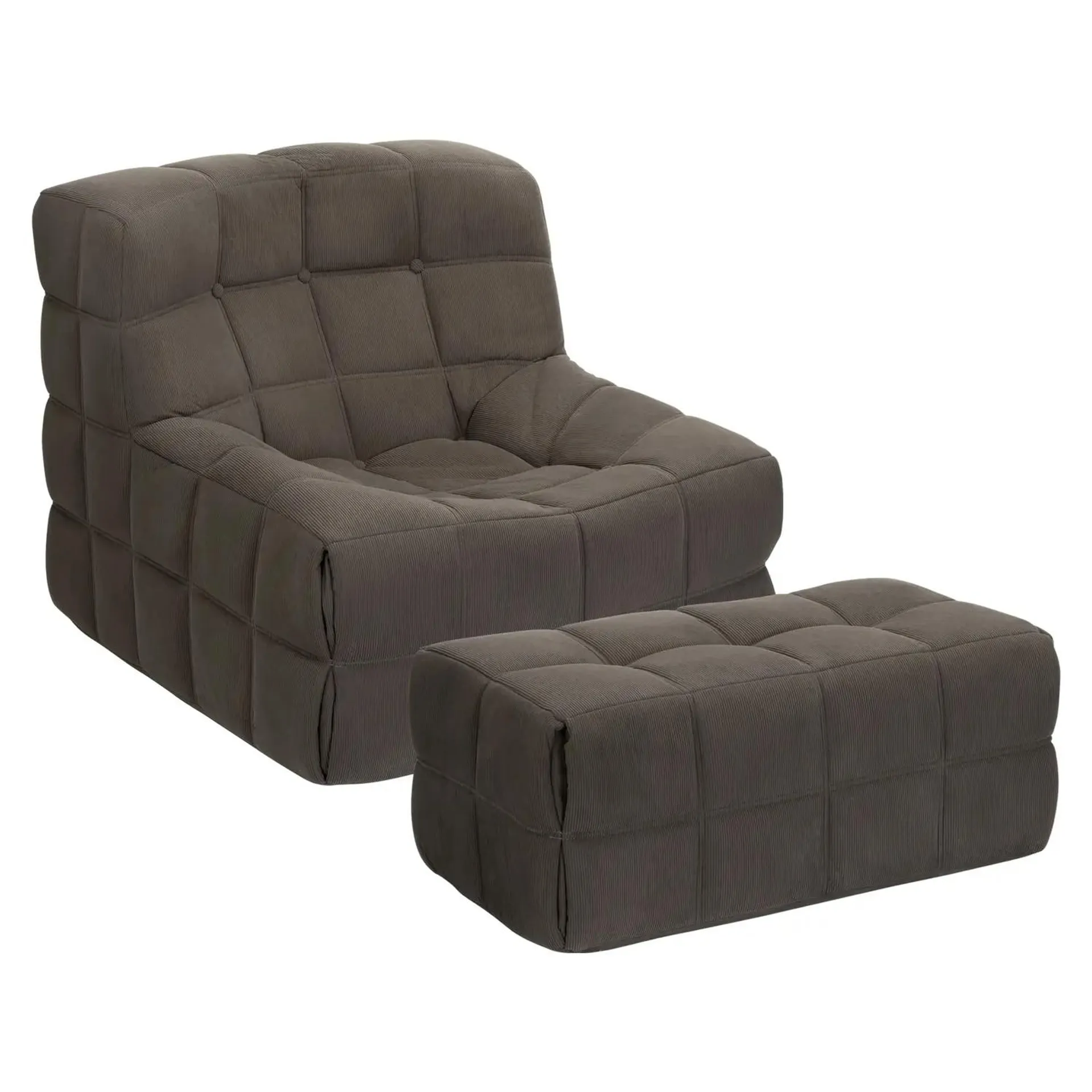 Hayes Micro Cord Pillow Chair & Footstool - Grey