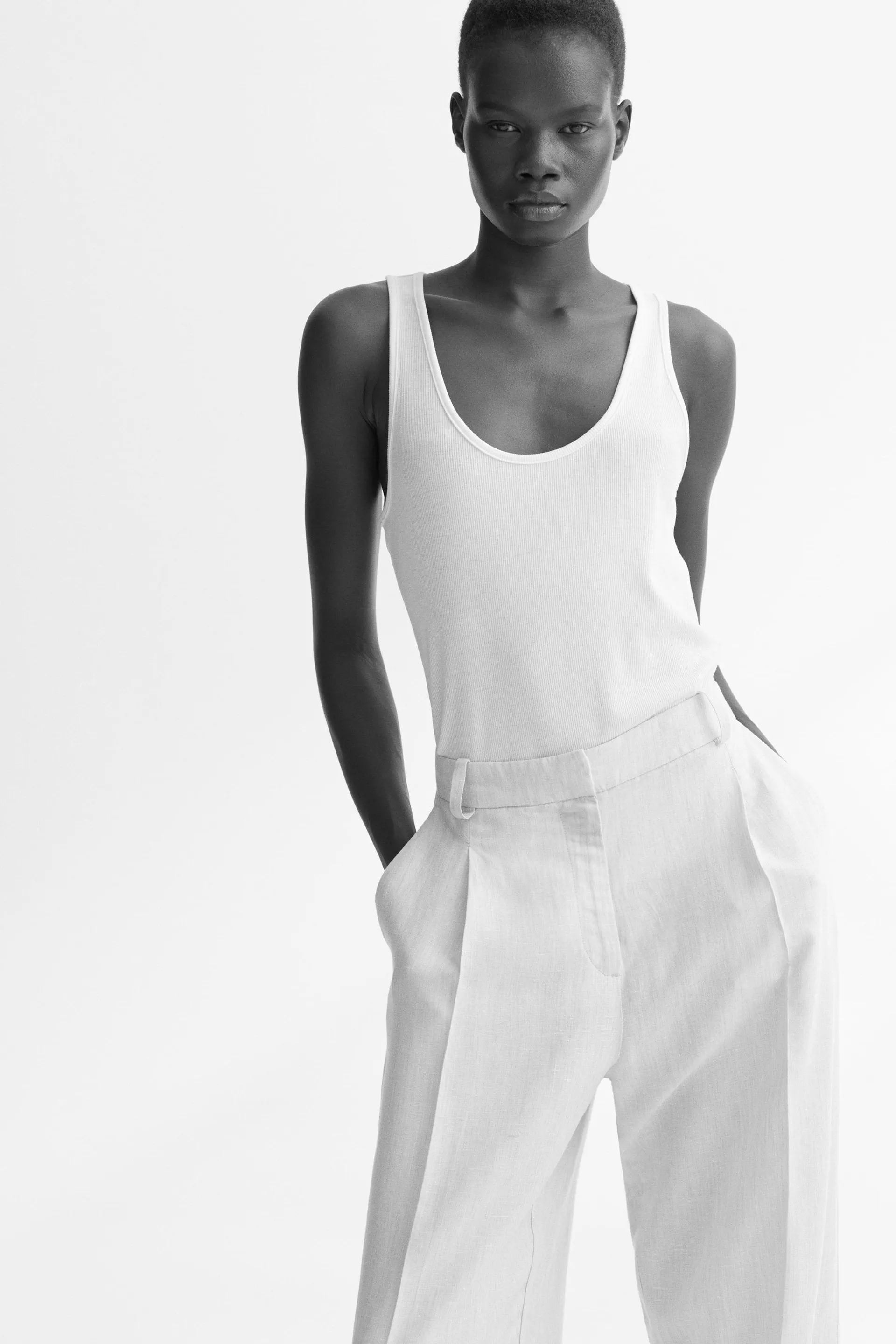 Wide linen-blend trousers