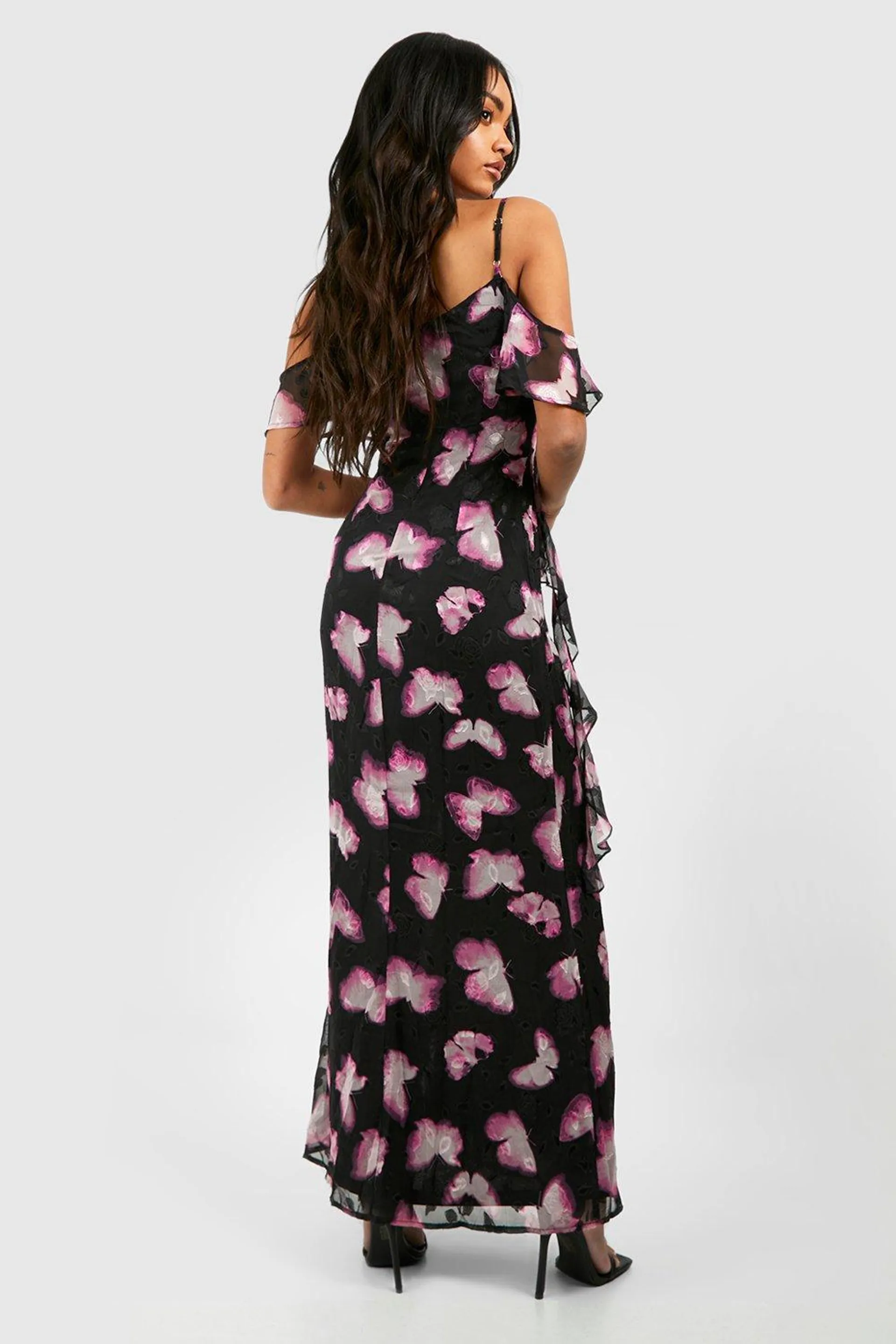 Printed Draped Sleeve Maxi Slip Dress