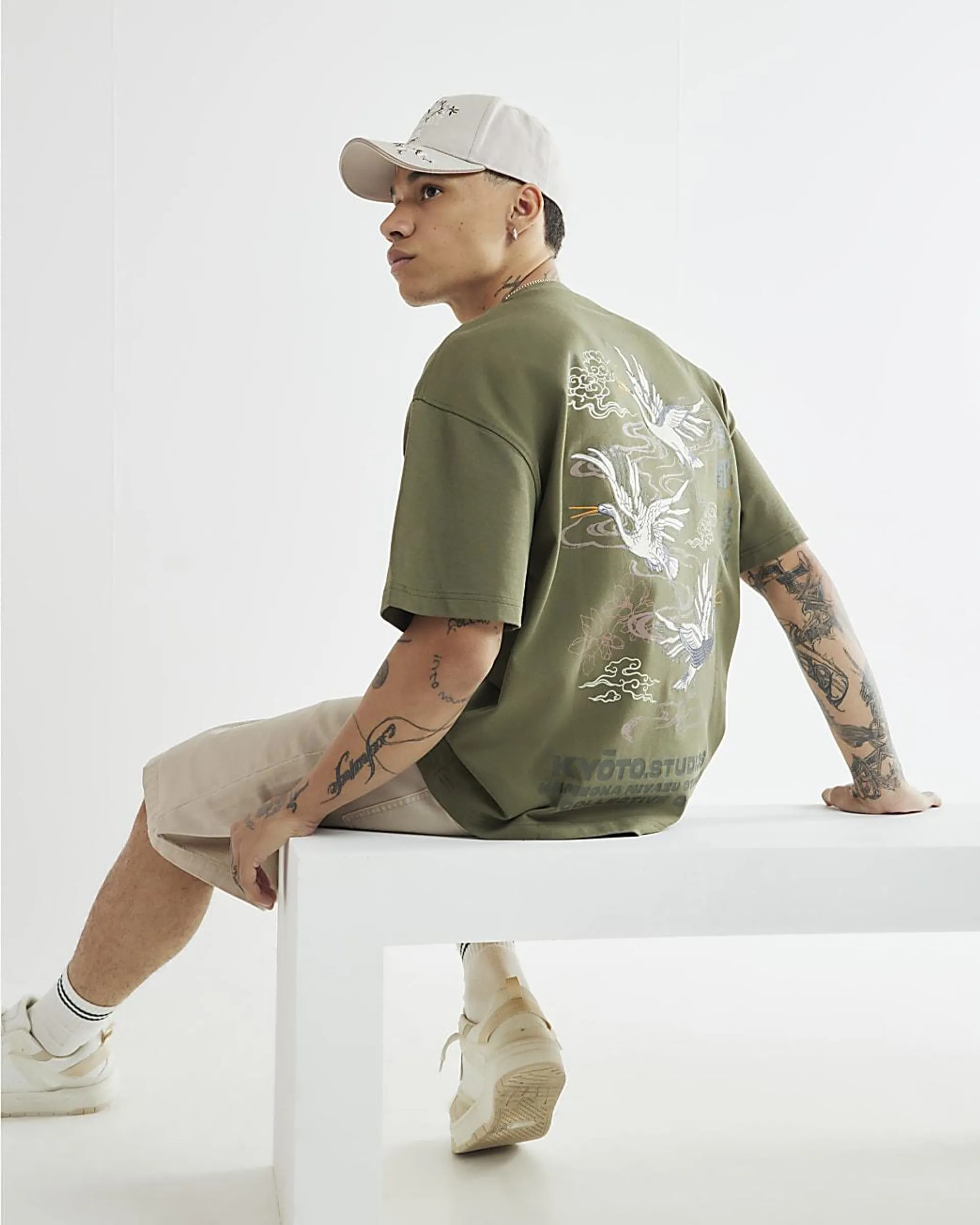 Khaki Kyoto Studios Crane T-Shirt