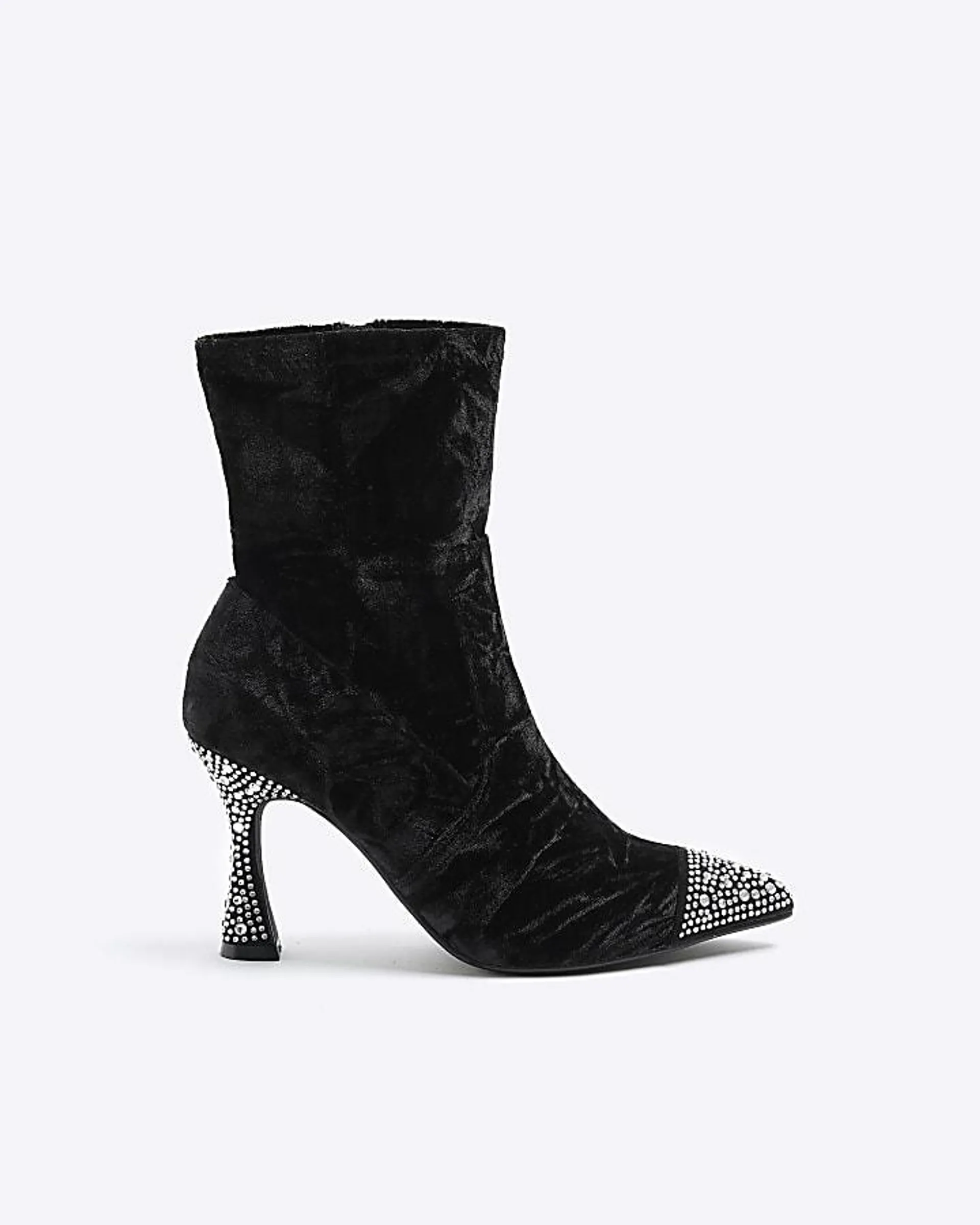 Black Embellished Toe Cap Sock Boot