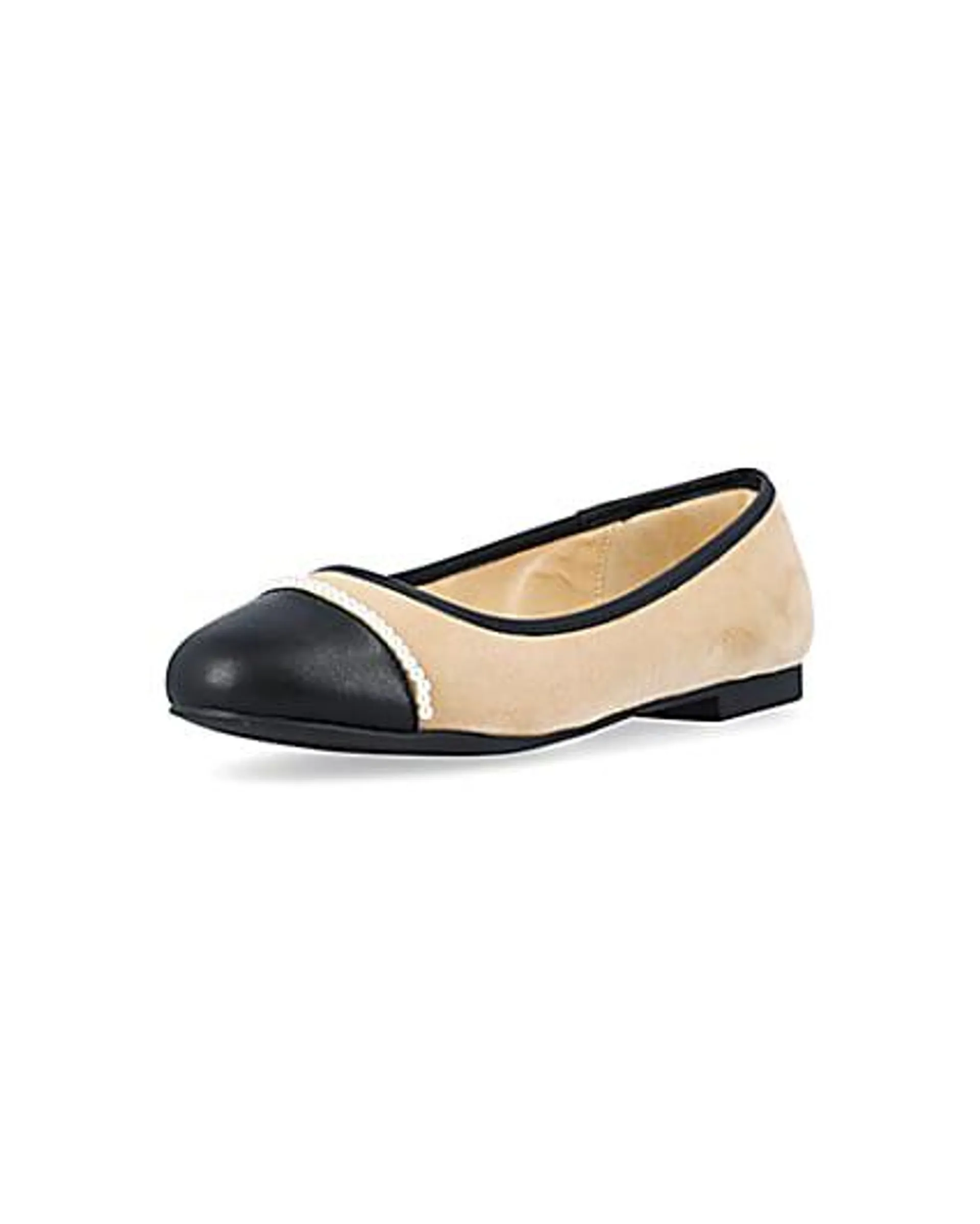 Beige pearl detail ballerina flats