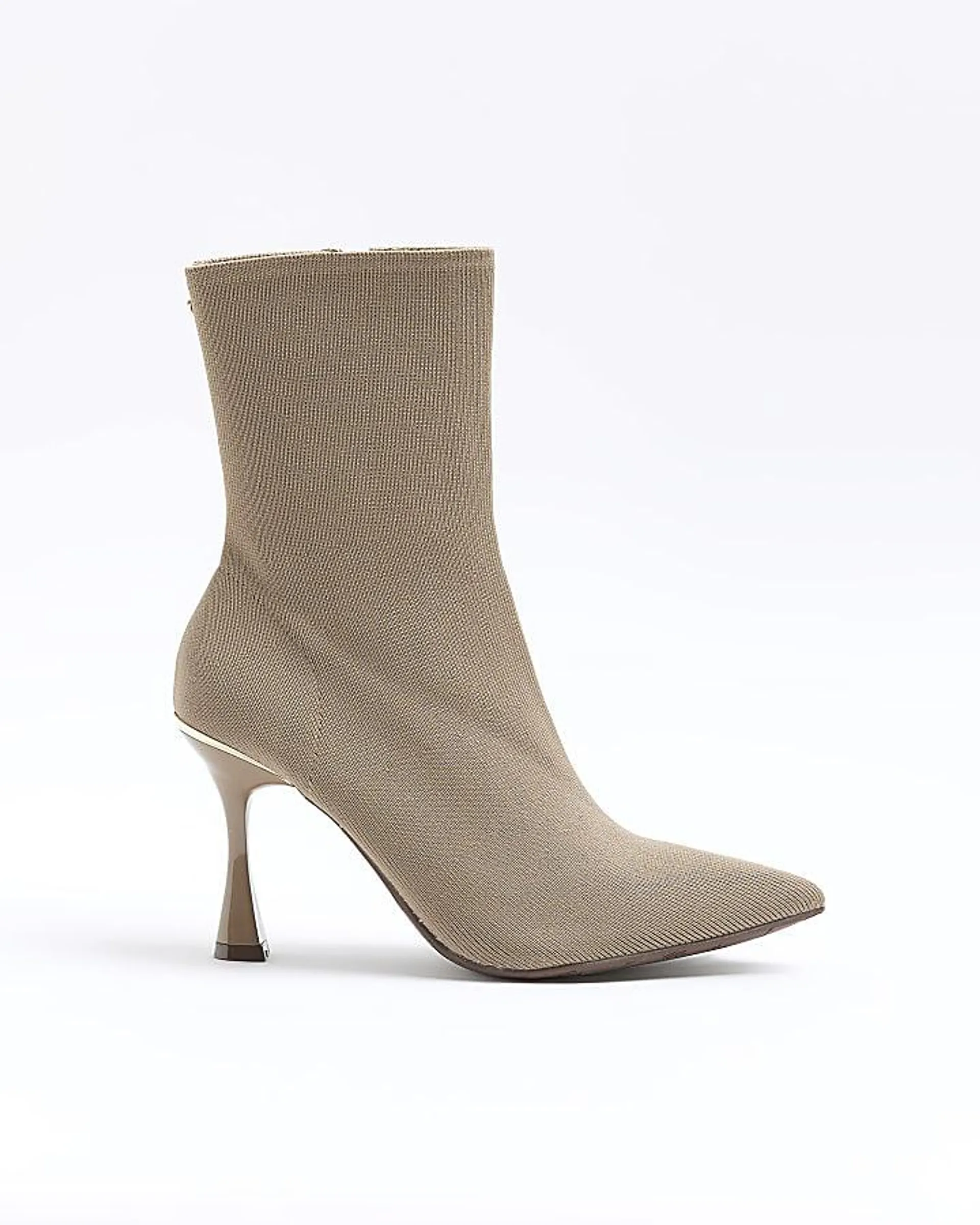 Beige knitted heeled ankle boots