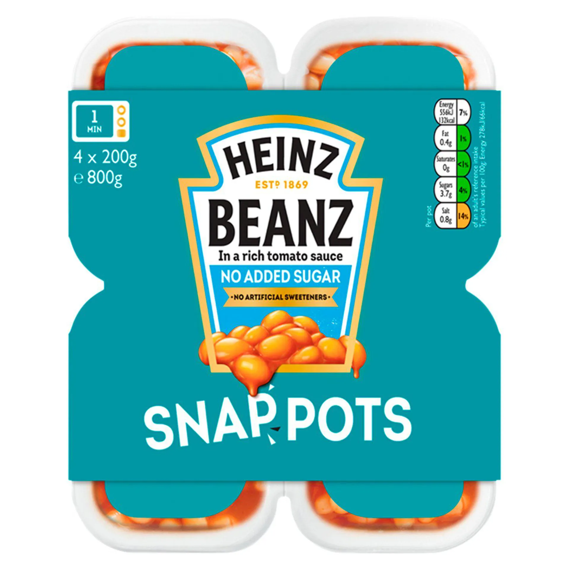 Heinz Beanz No Sugar Added 4 Pack Snap Pots (200 g)