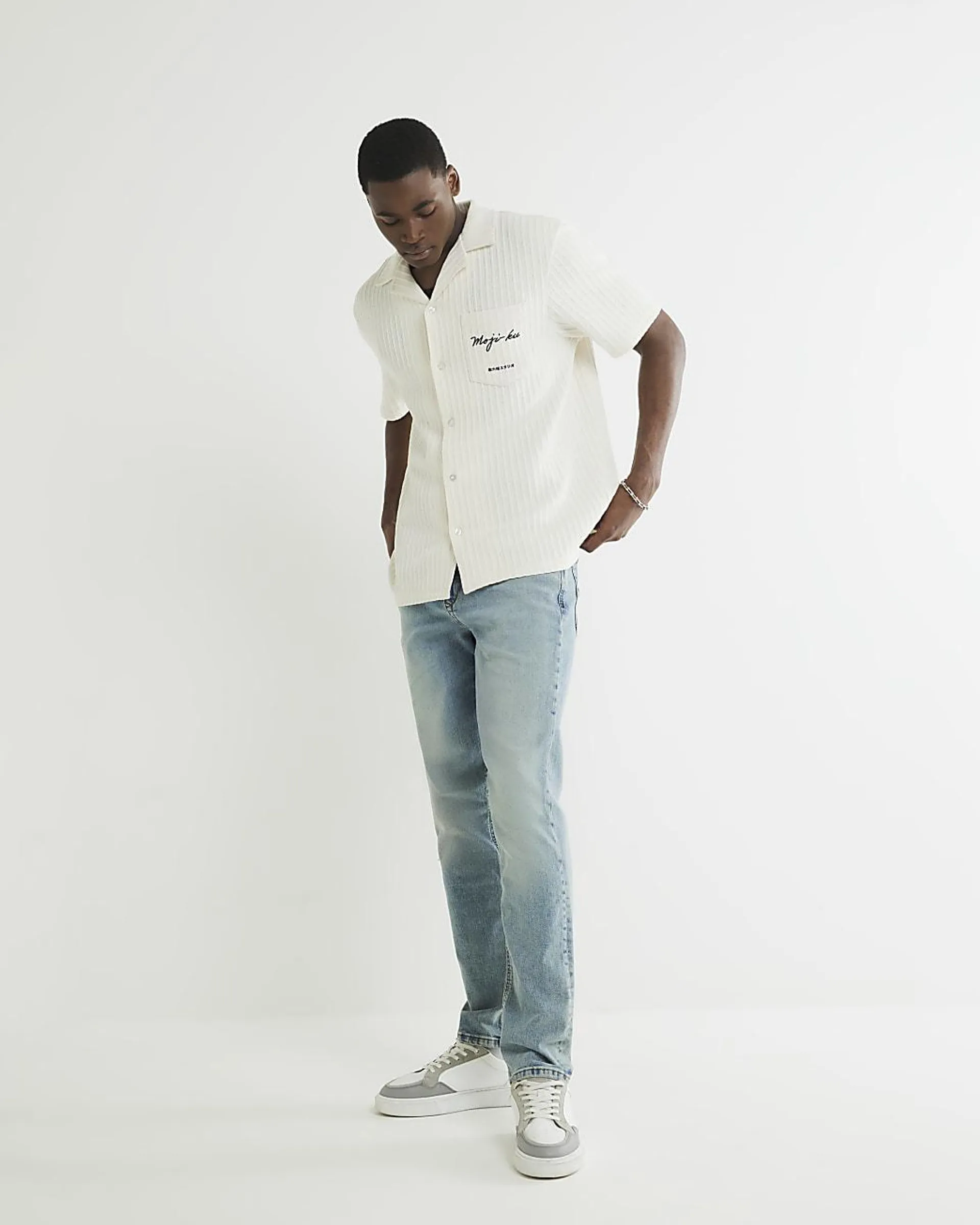 Blue Slim Fit Embroidered Jeams