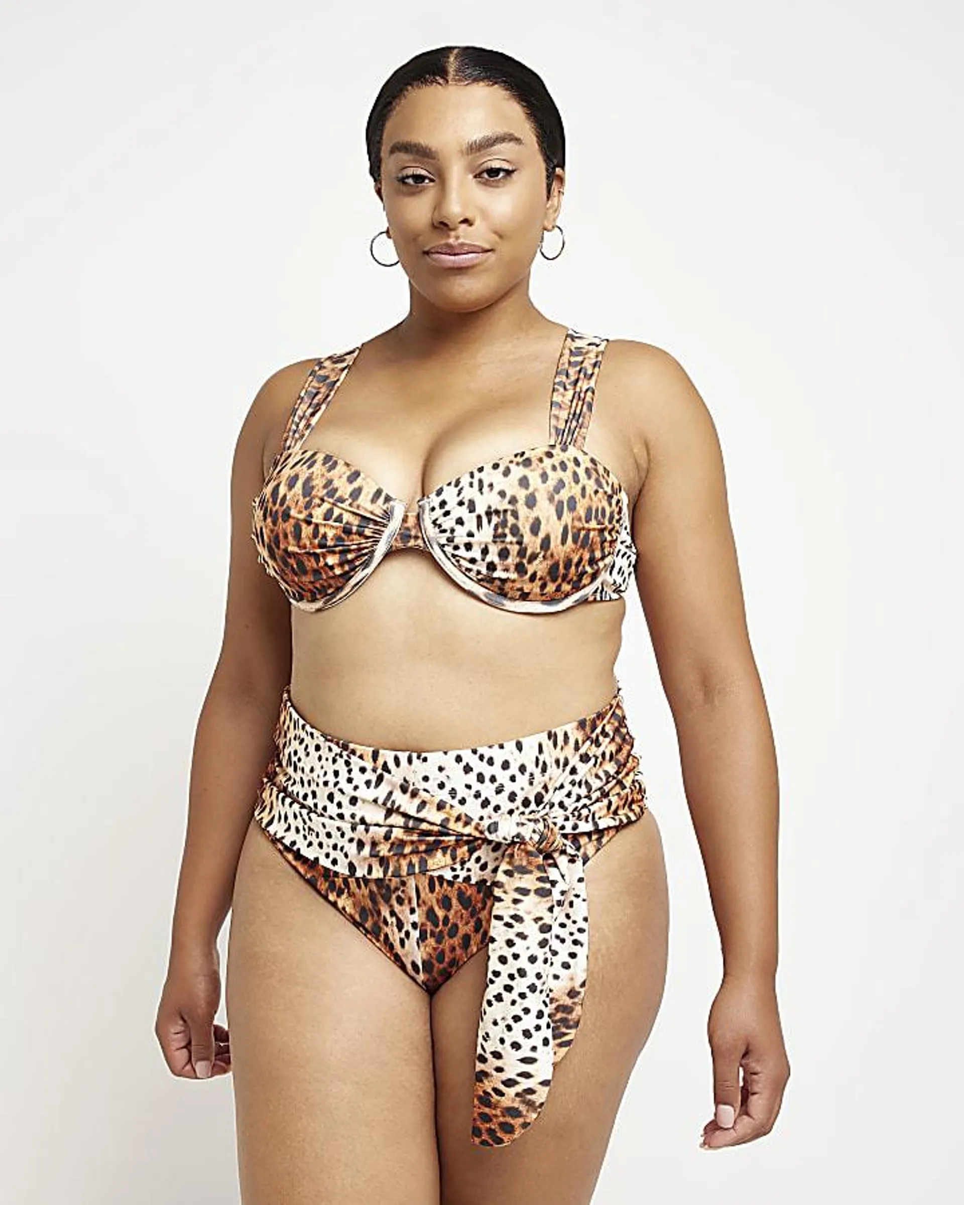 Plus Beige Animal Bikini Top