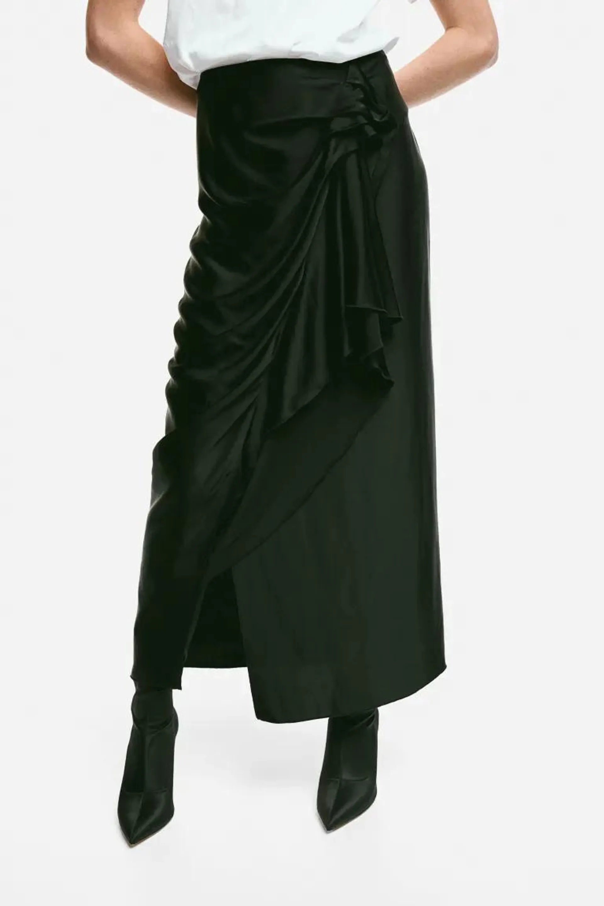 Draped satin skirt