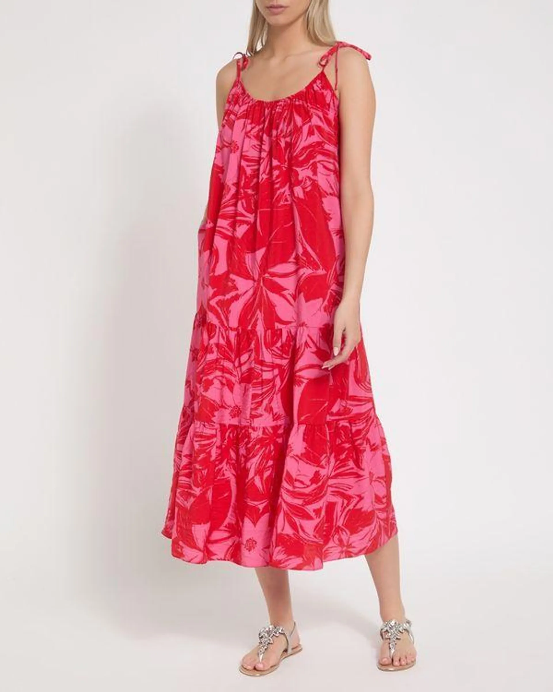 Strappy Printed Midi Sun Dress