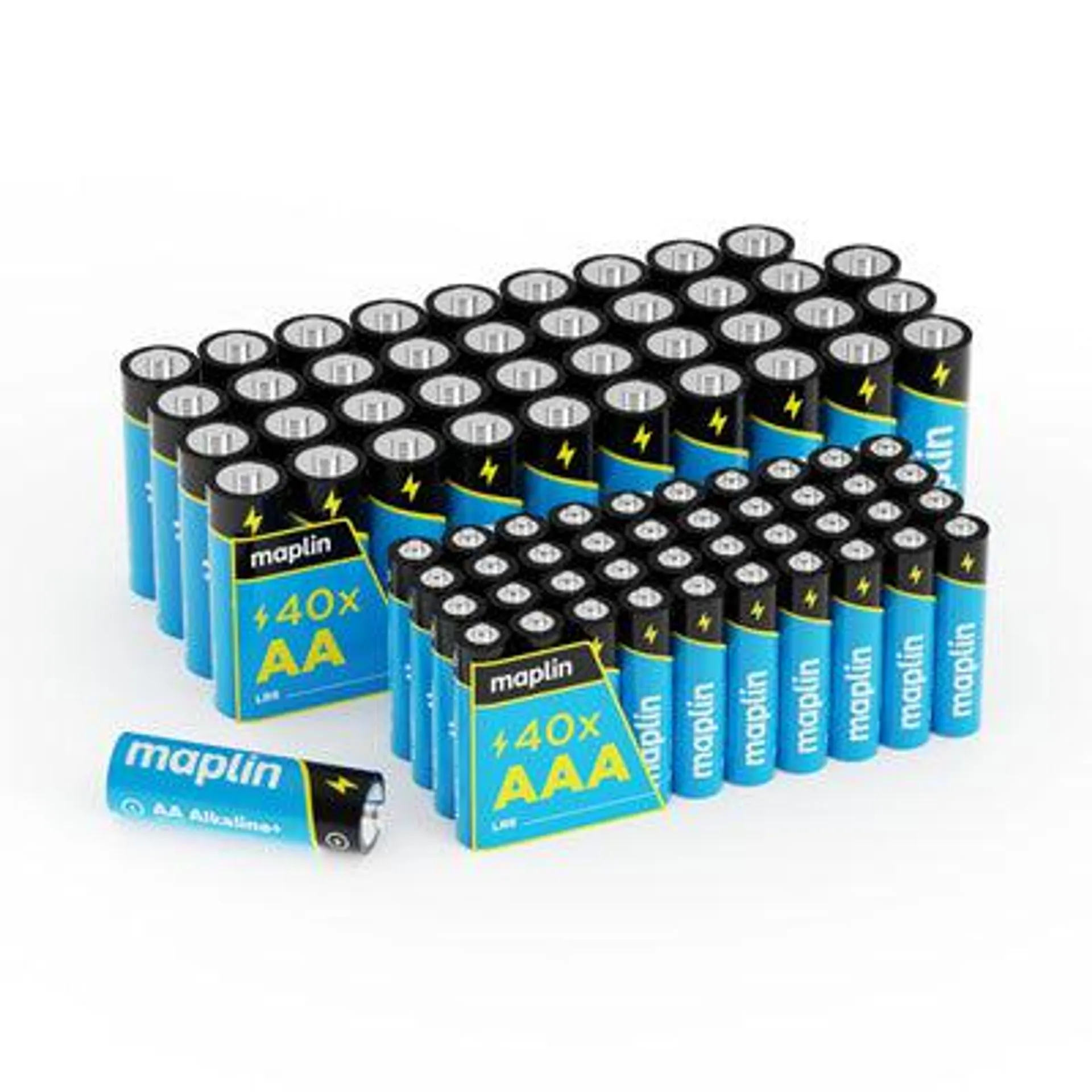 Maplin 40x AA LR6 / 40x AAA LR03 7 Year Shelf Life 1.5V High Performance Alkaline Batteries