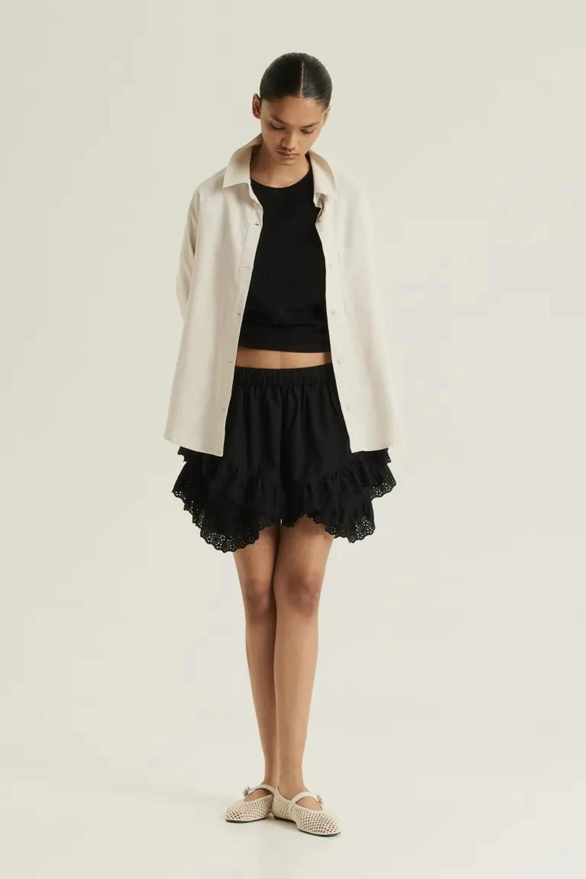 Broderie anglaise-detail tiered skirt