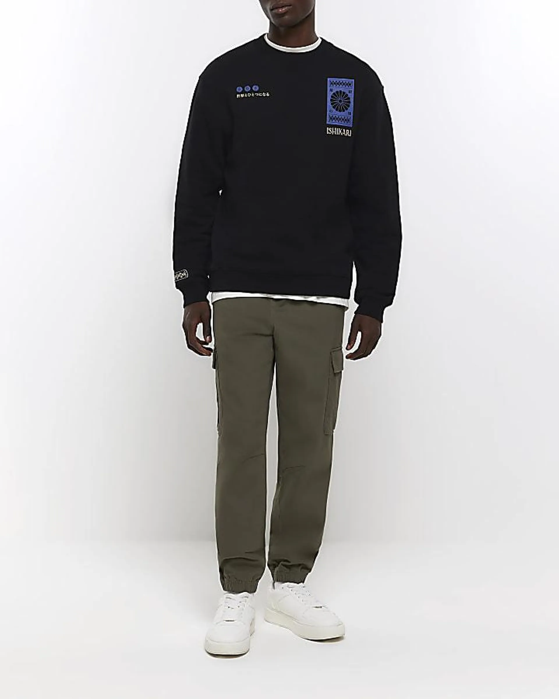 Black regular fit graphic sweatshirt